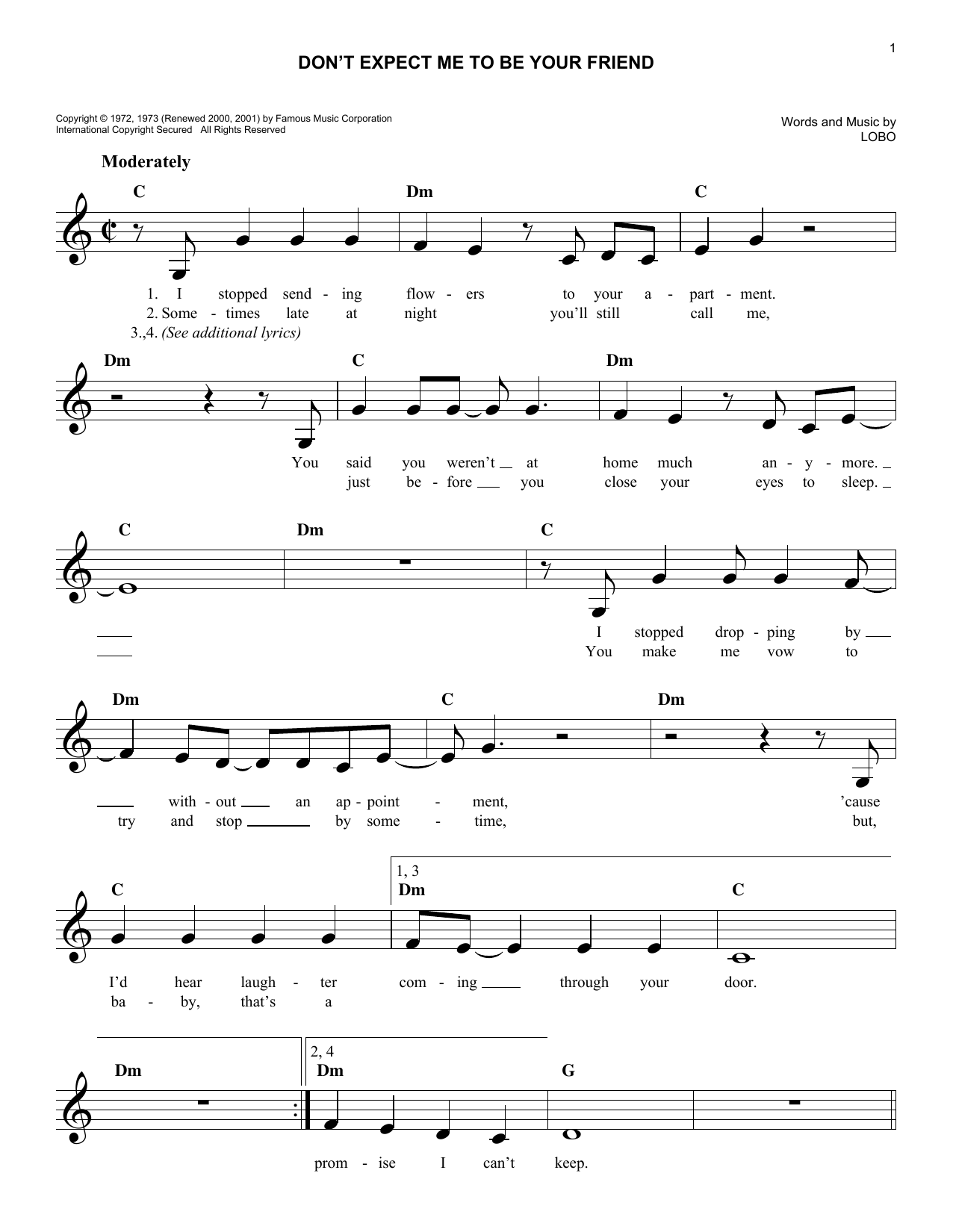 Don't Expect Me To Be Your Friend (Lead Sheet / Fake Book) von Lobo