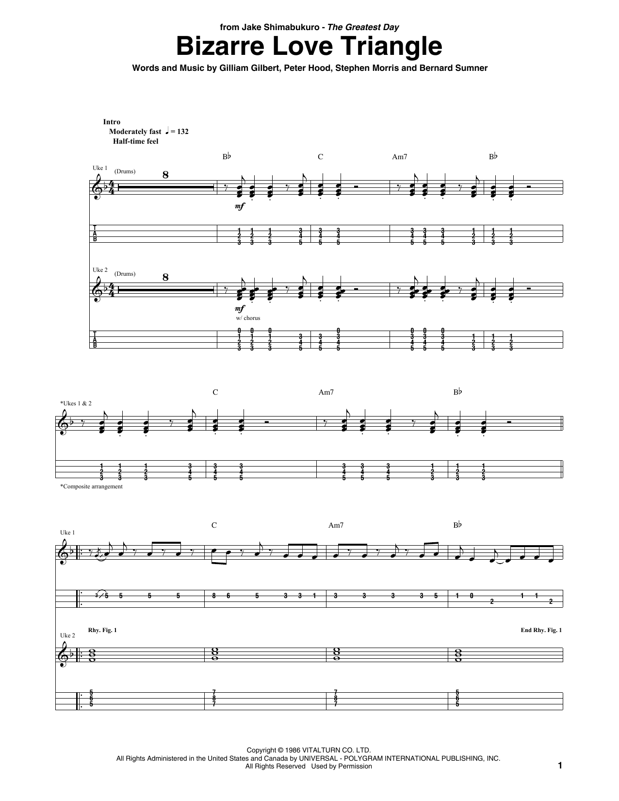 Bizarre Love Triangle (arr. Jake Shimabukuro) (Ukulele Tab) von New Order