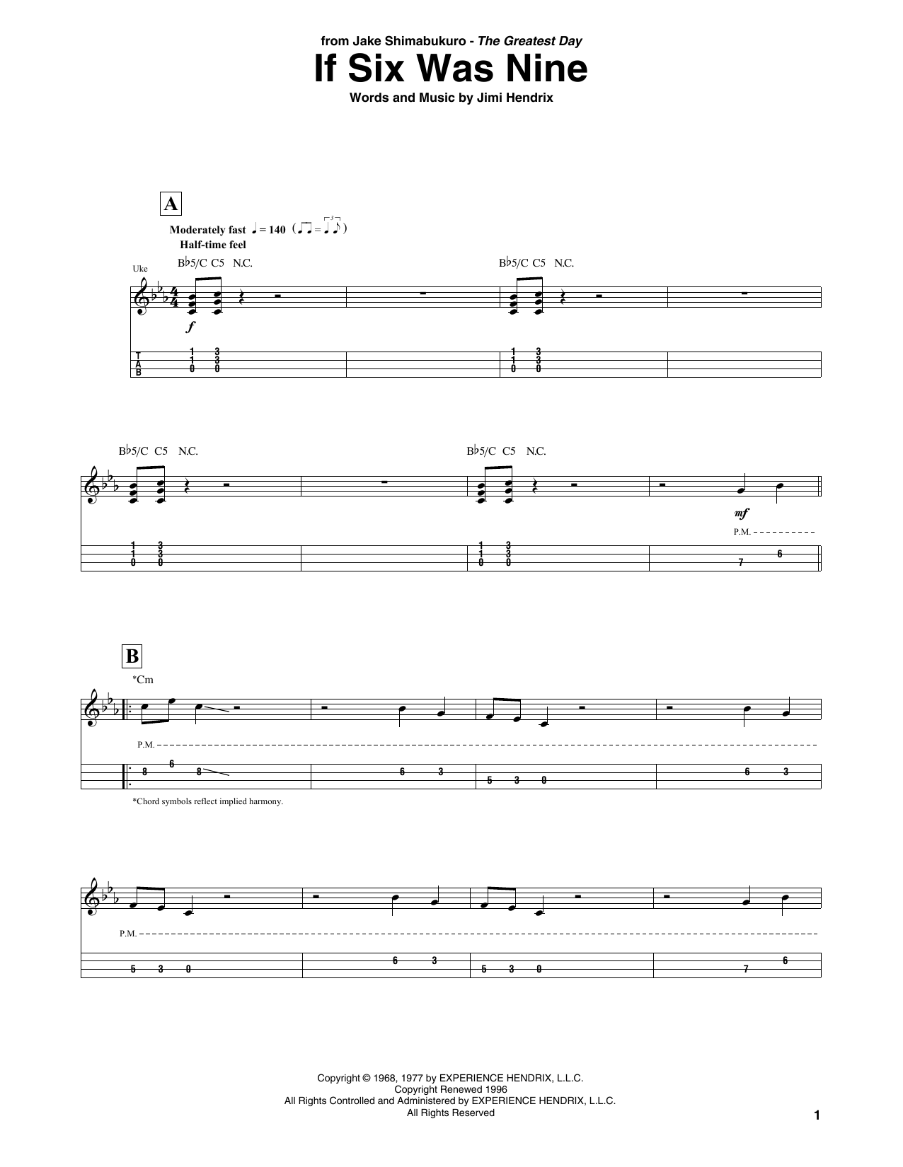 If Six Was Nine (arr. Jake Shimabukuro) (Ukulele Tab) von Jimi Hendrix