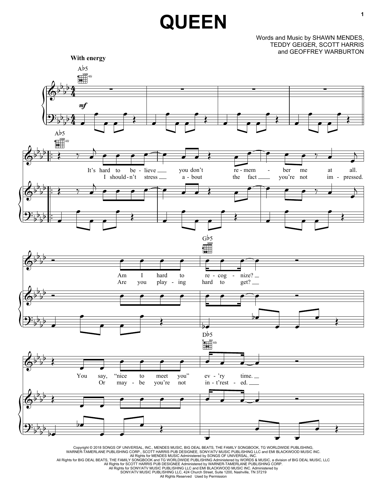 Queen (Piano, Vocal & Guitar Chords (Right-Hand Melody)) von Shawn Mendes