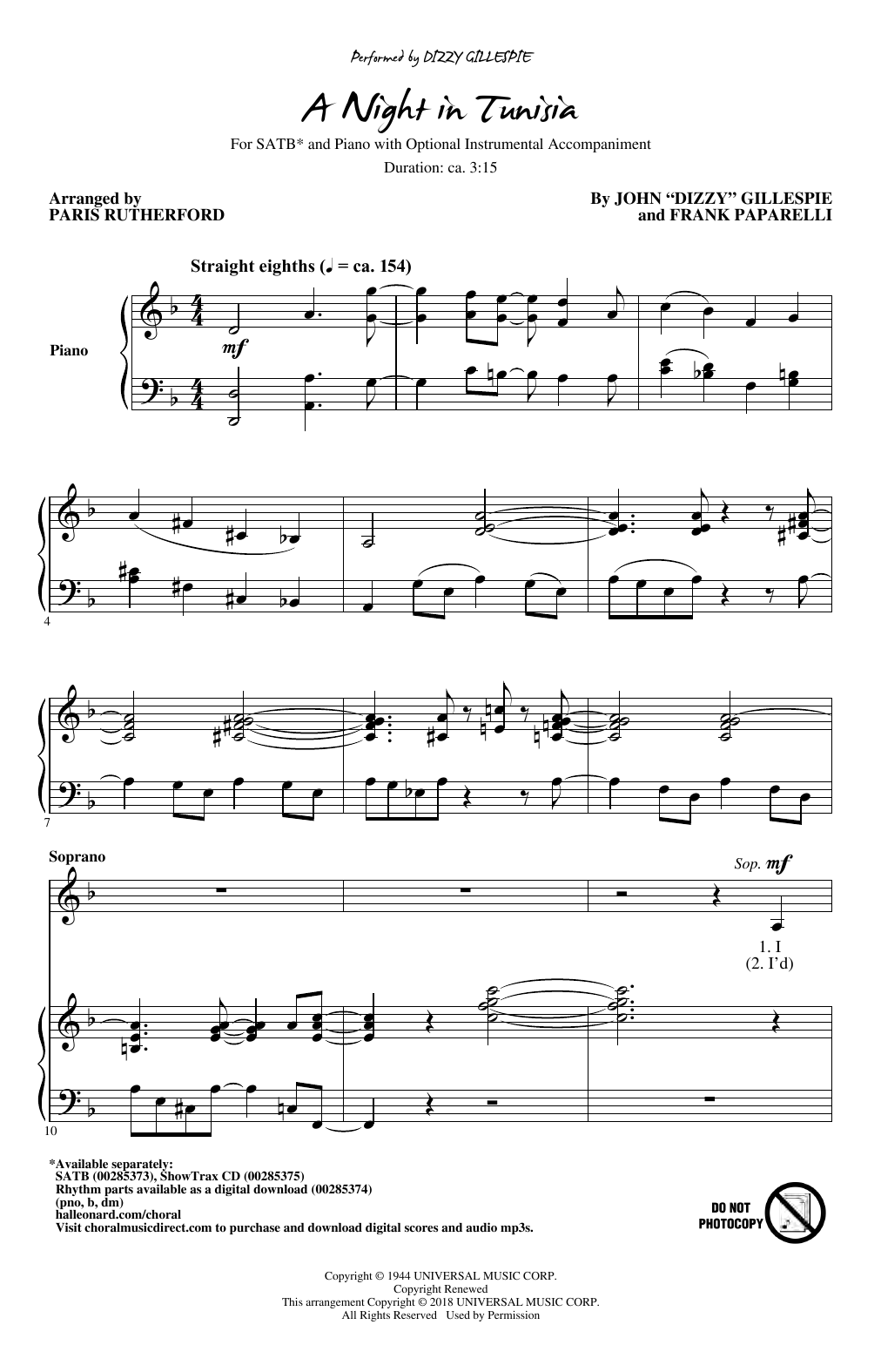 A Night In Tunisia (arr. Paris Rutherford) (SATB Choir) von Dizzy Gillespie