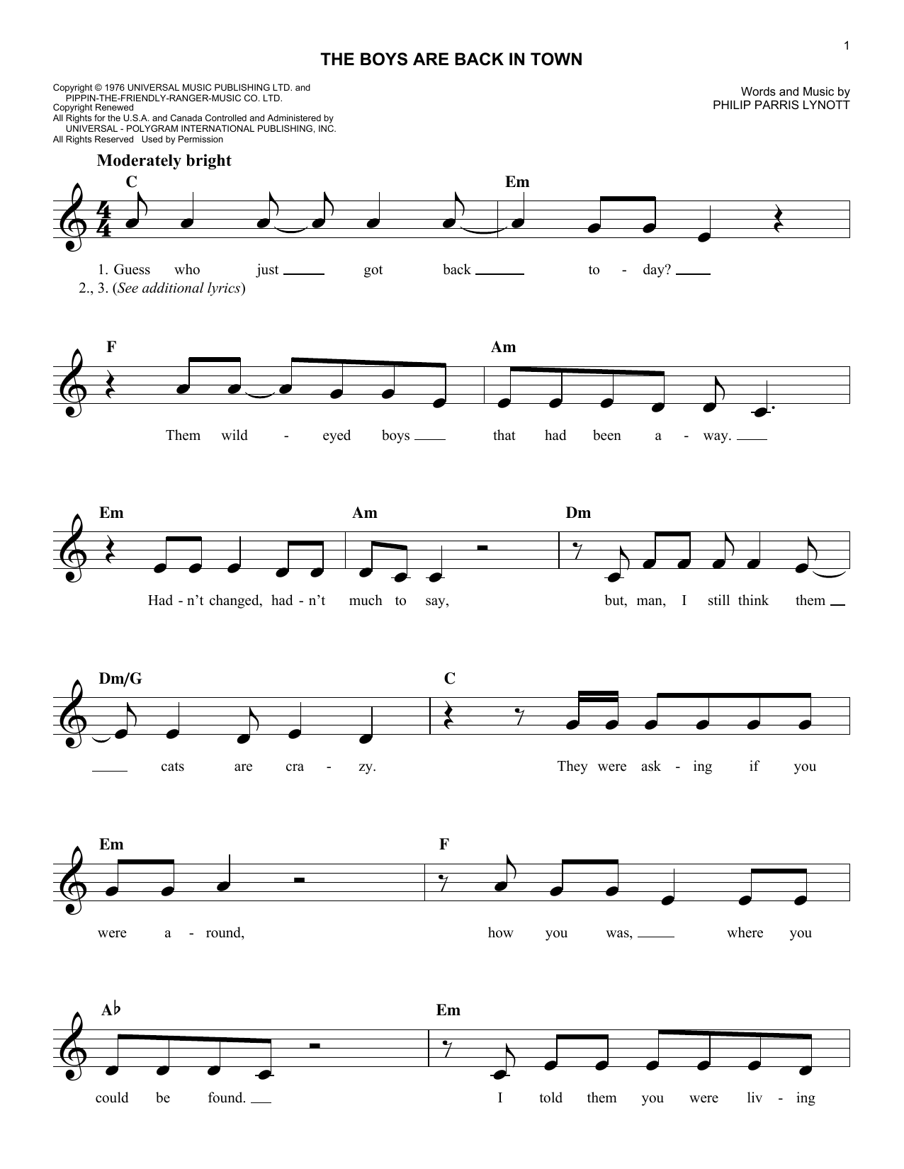 The Boys Are Back In Town (Lead Sheet / Fake Book) von Thin Lizzy