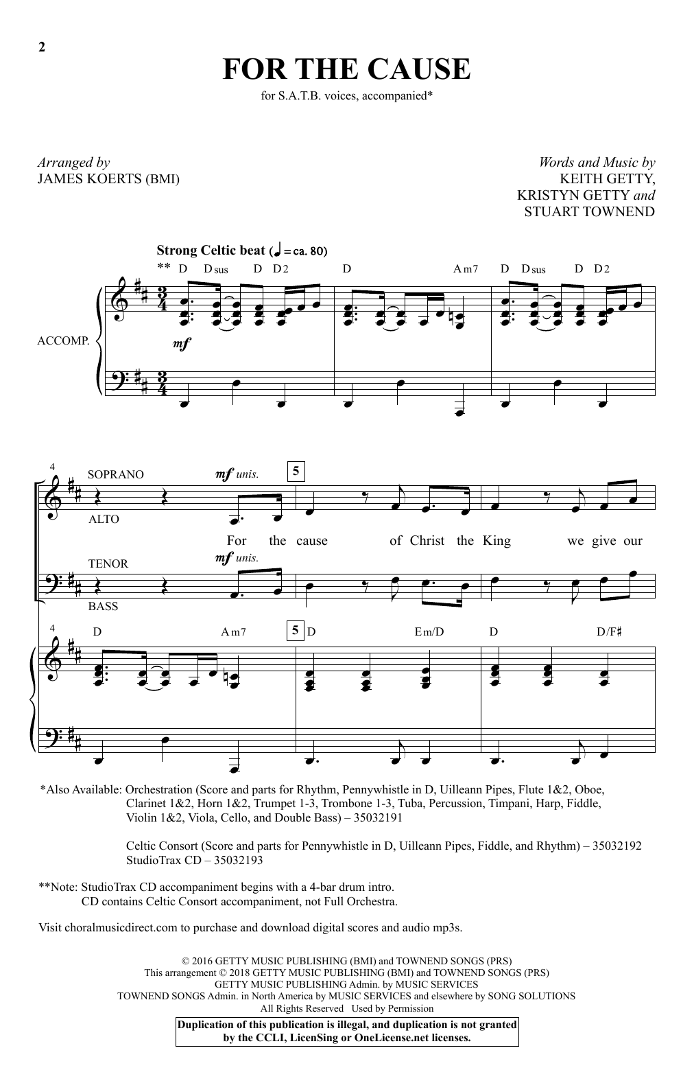 For the Cause (arr. James Koerts) (SATB Choir) von Keith and Kristyn Getty