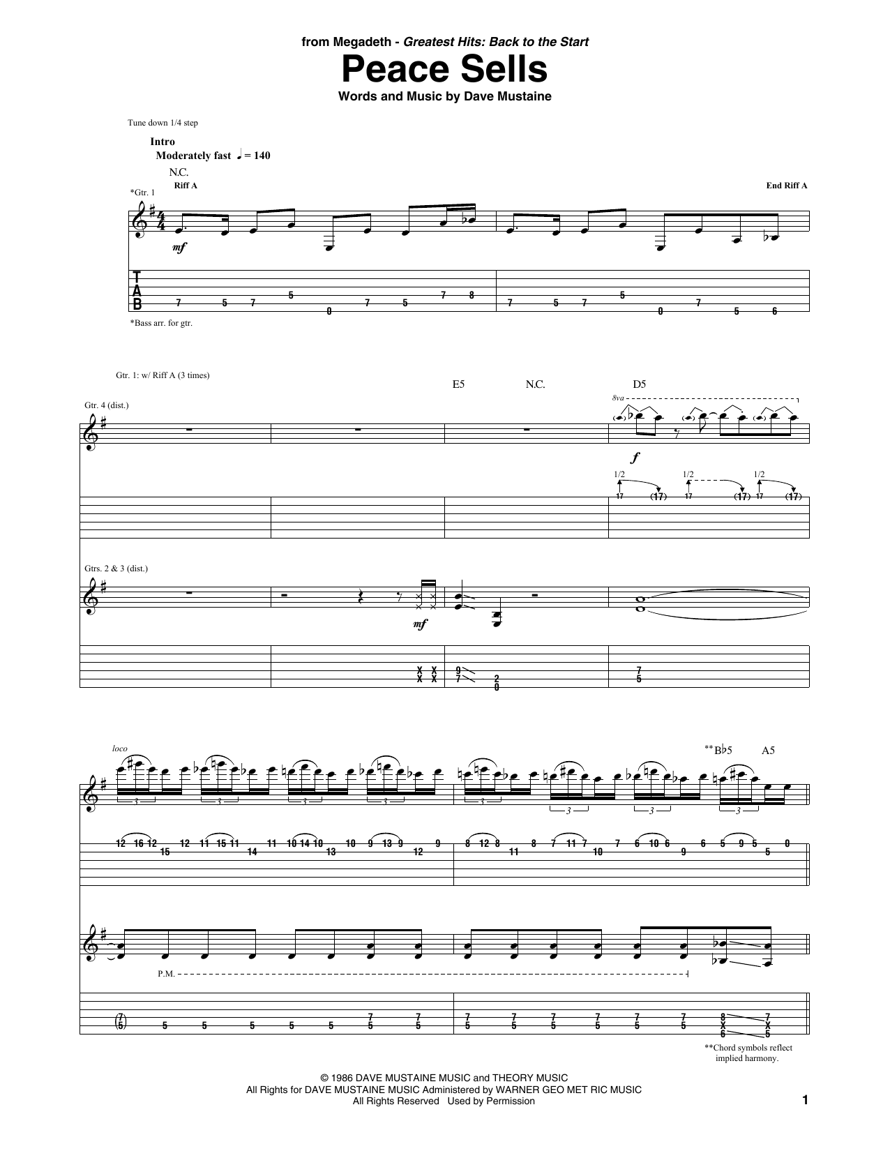 Peace Sells (Guitar Tab) von Megadeth