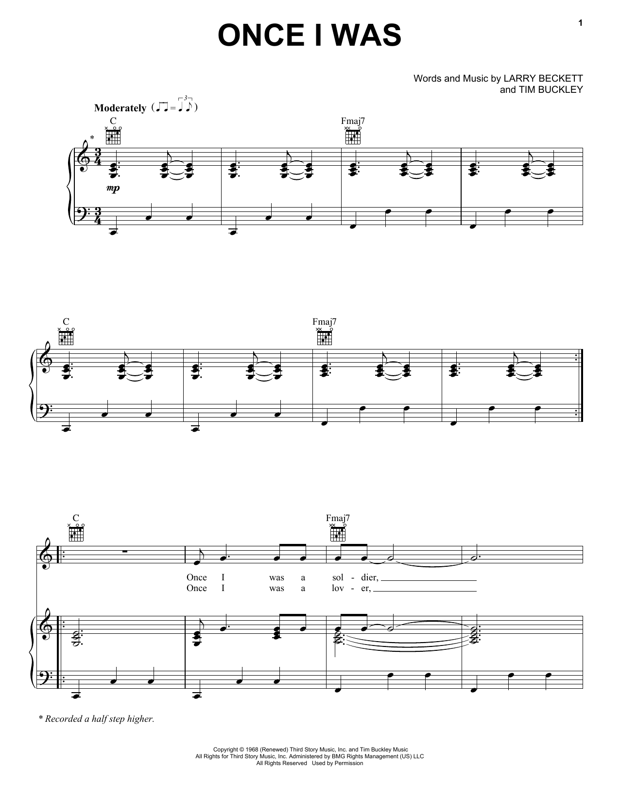 Once I Was (Piano, Vocal & Guitar Chords (Right-Hand Melody)) von Tim Buckley