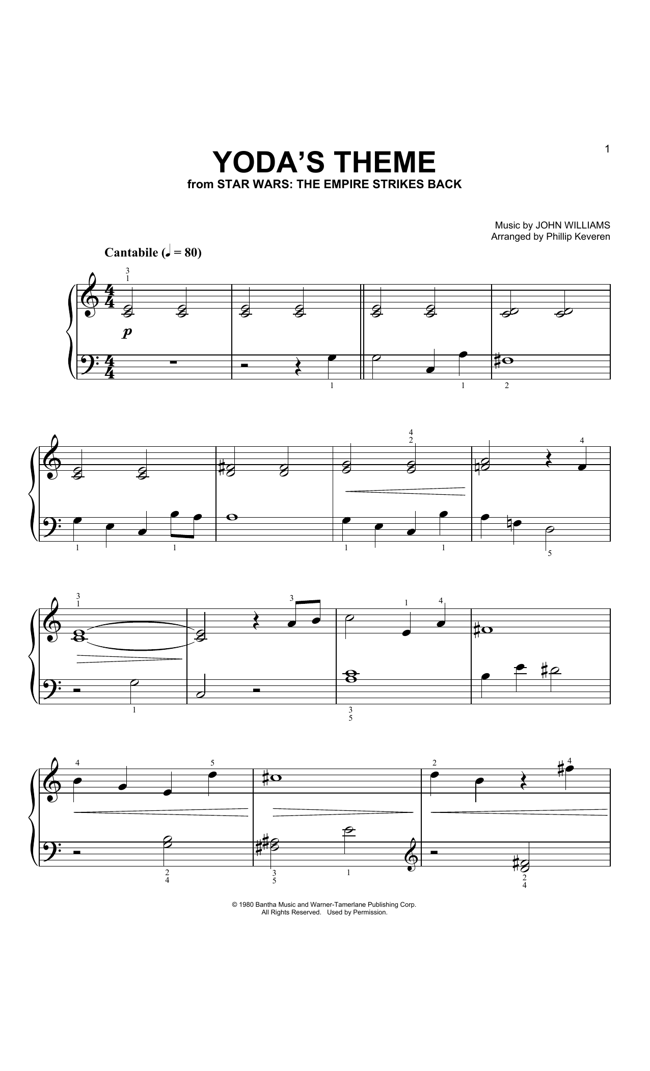 Yoda's Theme (from Star Wars: The Empire Strikes Back) (arr. Phillip Keveren) (Big Note Piano) von John Williams