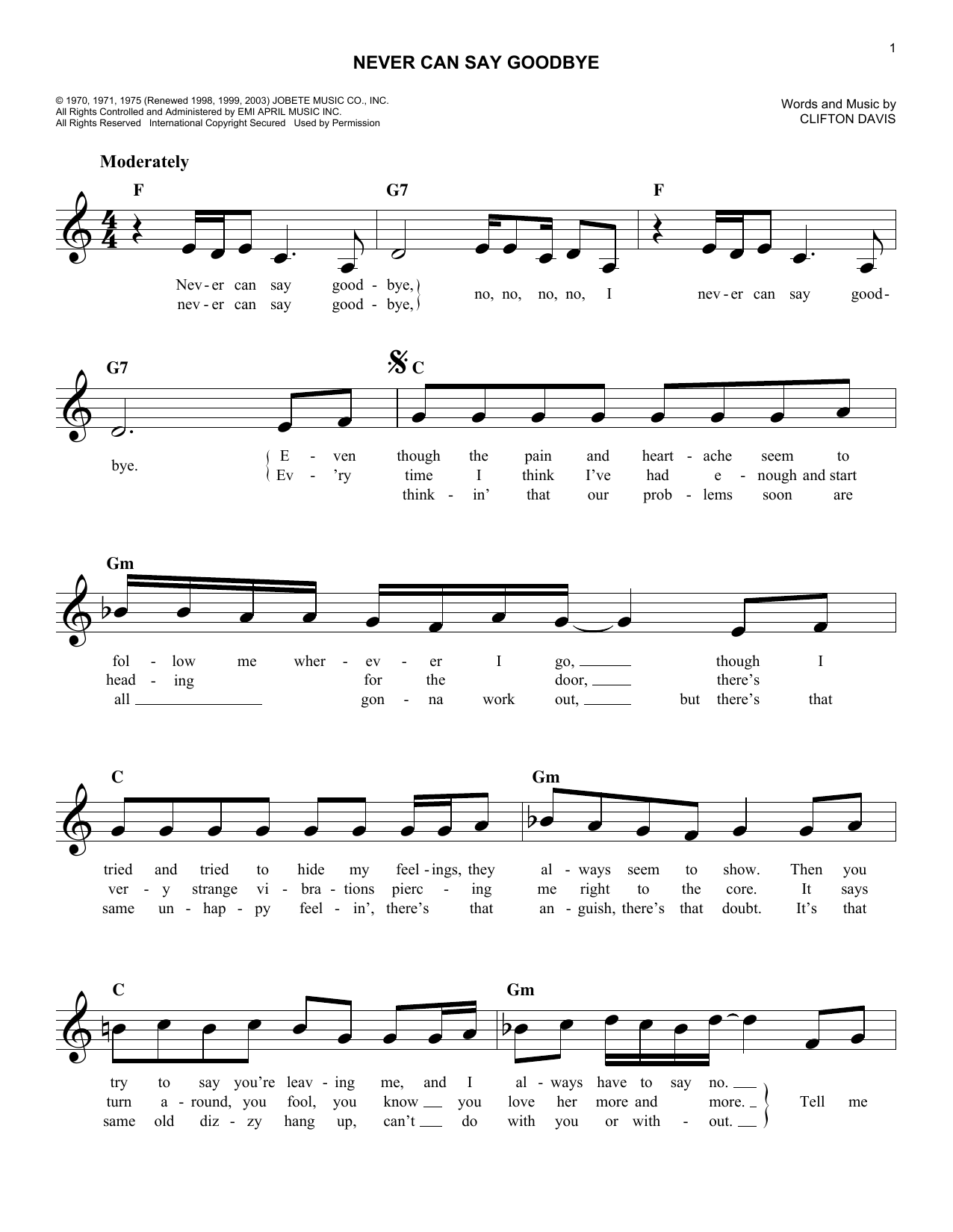 Never Can Say Goodbye (Lead Sheet / Fake Book) von The Jackson 5