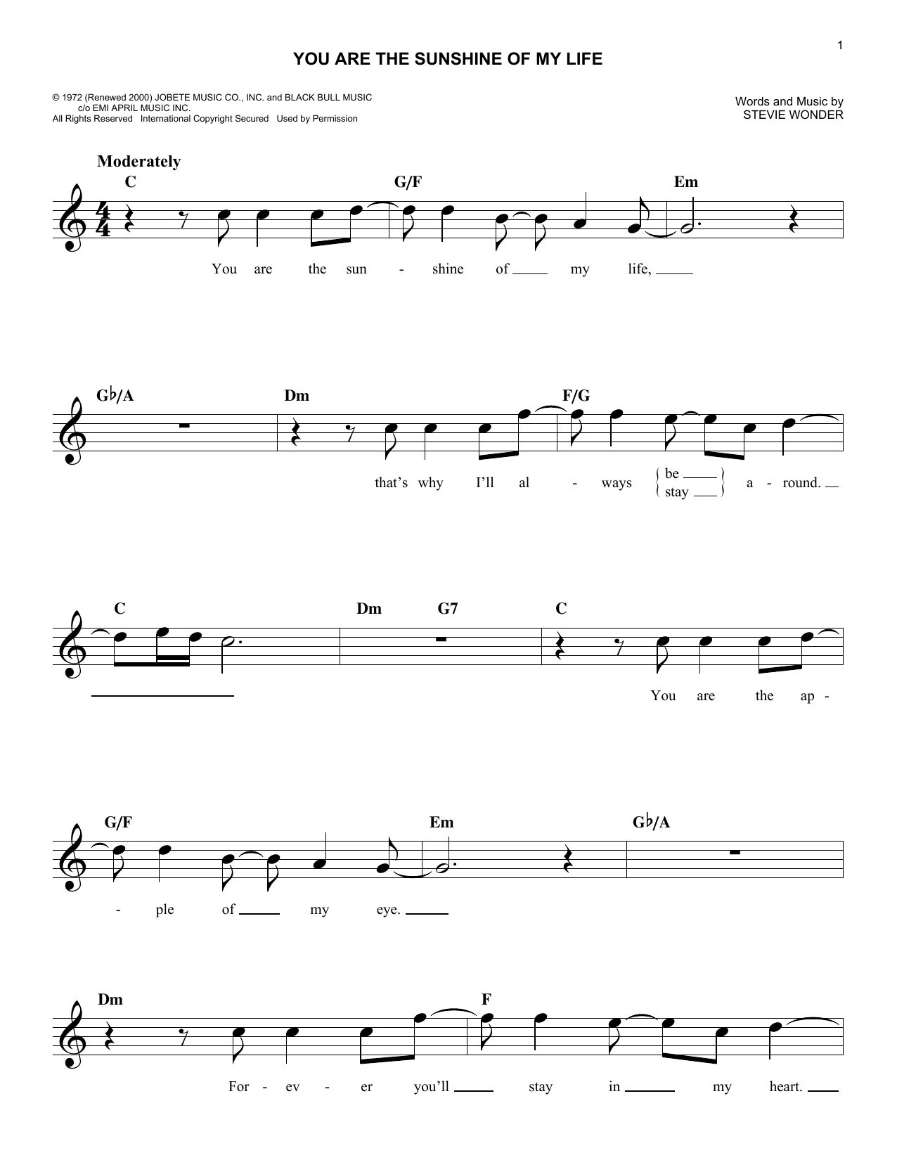 You Are The Sunshine Of My Life (Lead Sheet / Fake Book) von Stevie Wonder