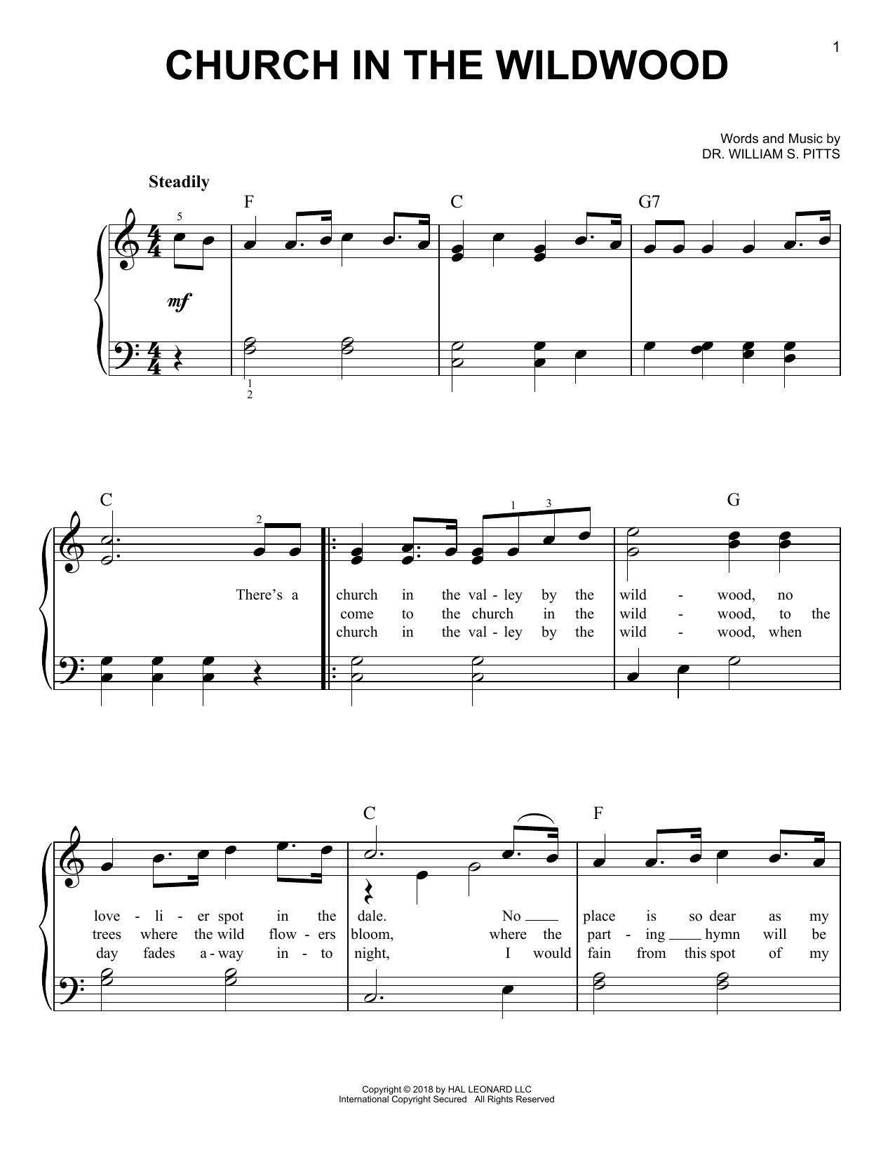 Church In The Wildwood (Easy Piano) von Dr. William S. Pitts