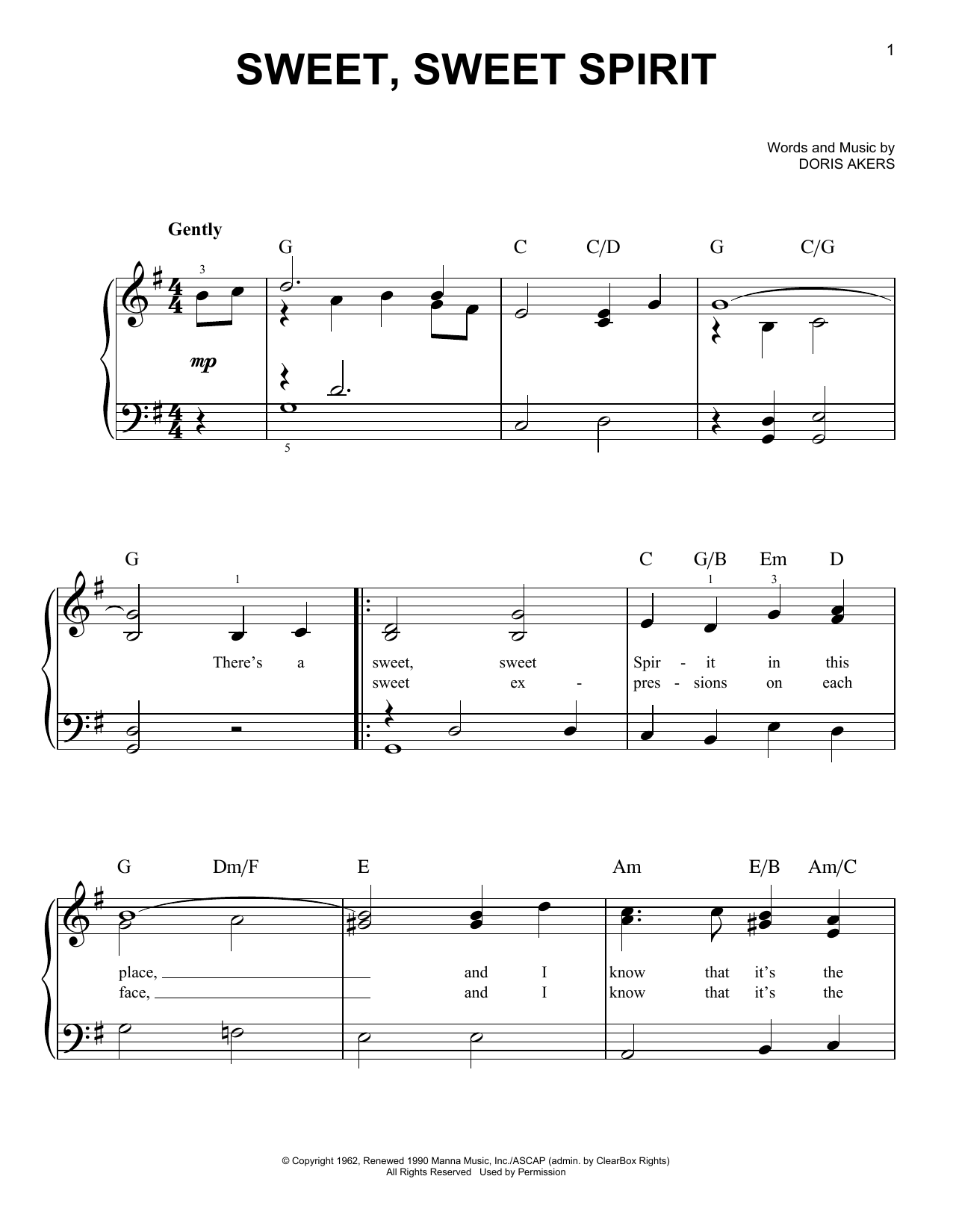 Sweet, Sweet Spirit (Easy Piano) von Doris Akers