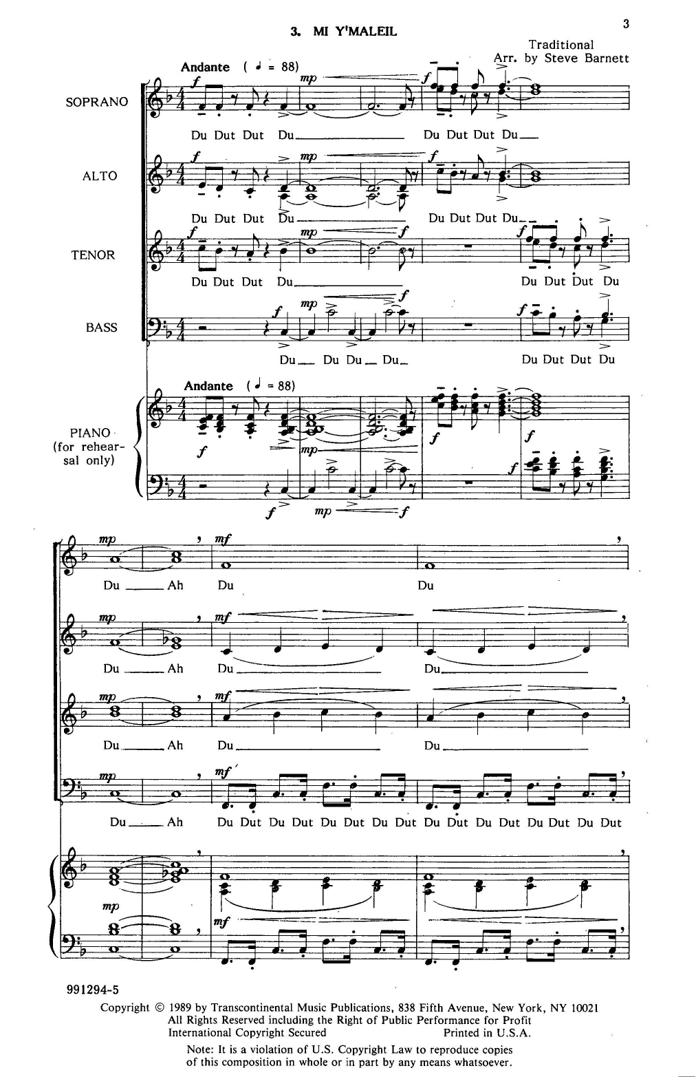 Mi Y'maleil Rehearsal Piano (SATB Choir) von Steve Barnett