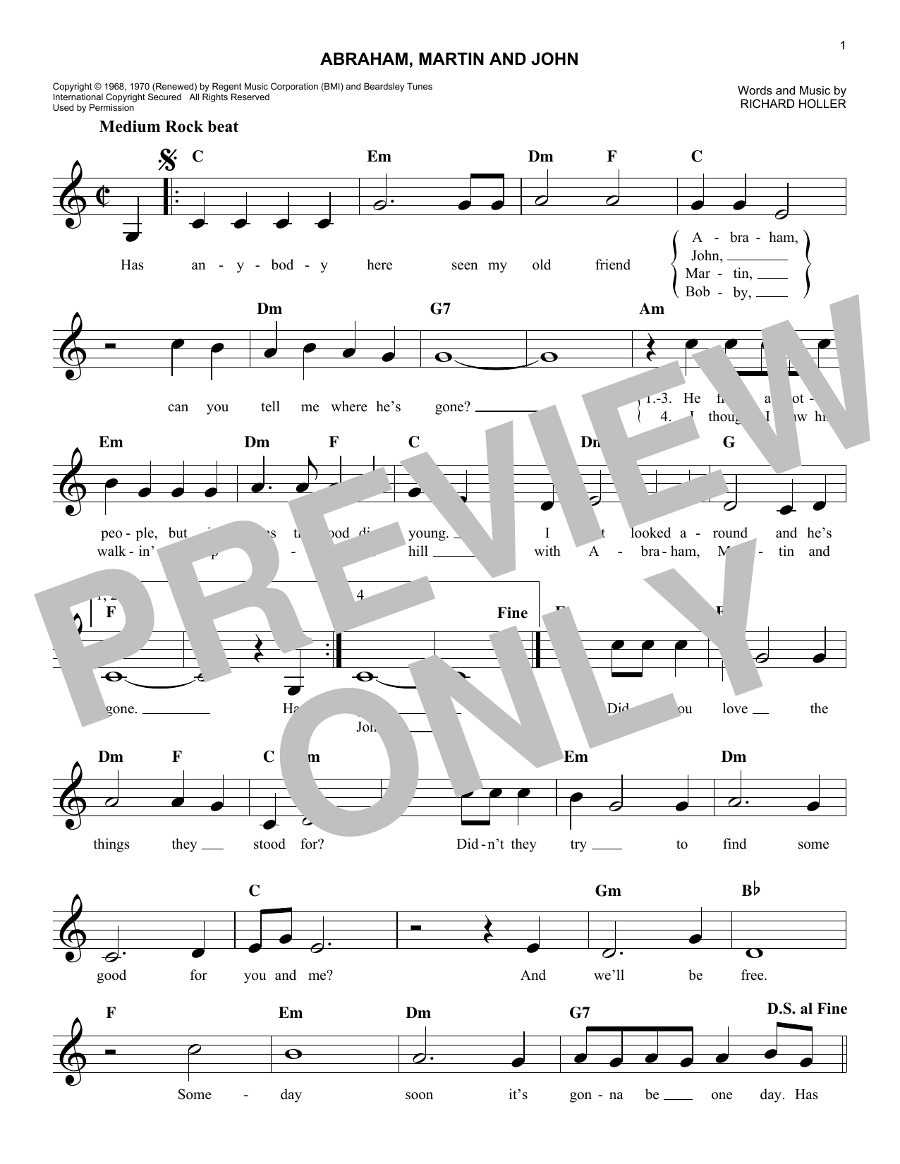 Abraham, Martin And John (Lead Sheet / Fake Book) von Dion