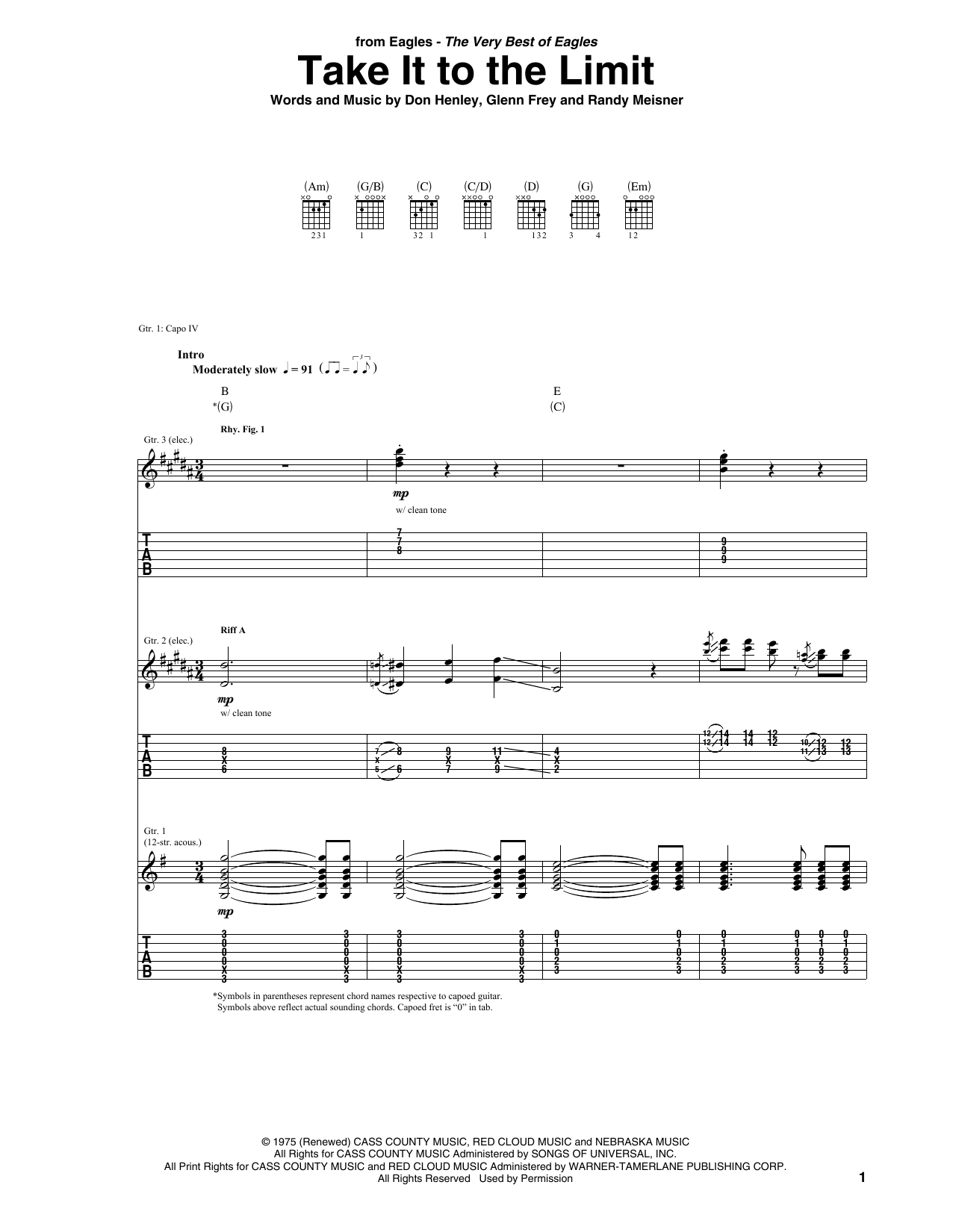 Take It To The Limit (Guitar Tab) von Eagles