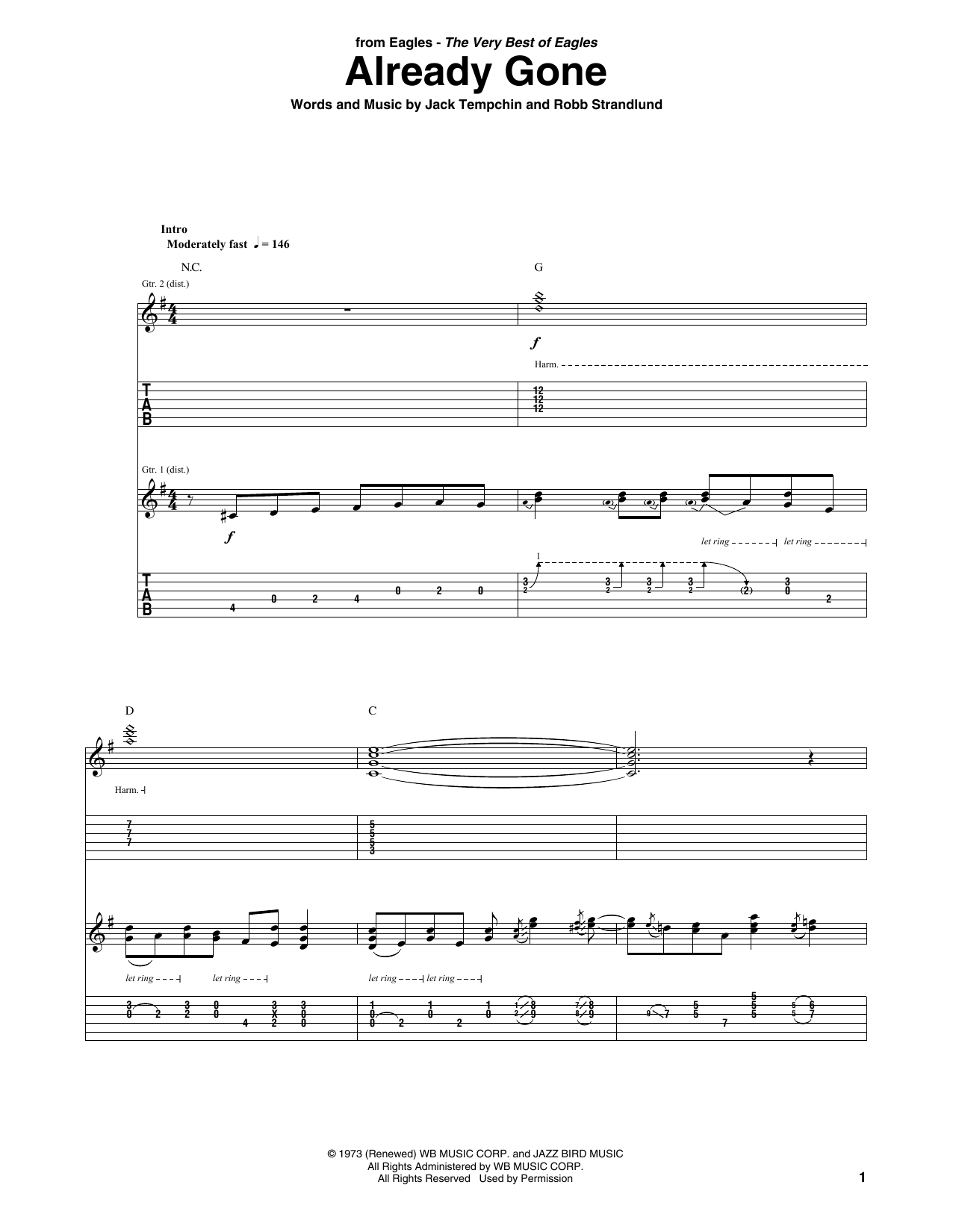 Already Gone (Guitar Tab) von Eagles