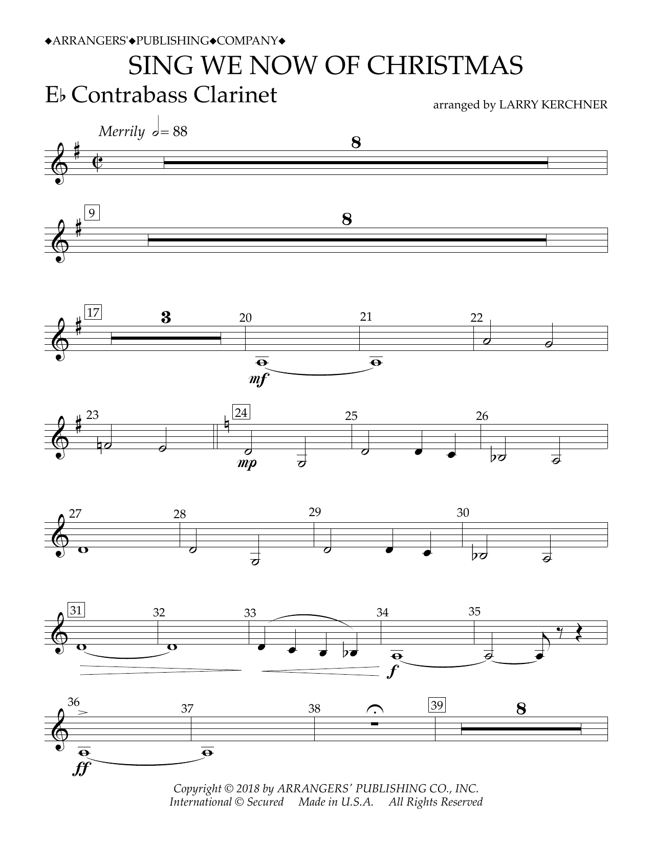 Sing We Now of Christmas (arr. Larry Kerchner) - Eb Contra Bass Clarinet (Concert Band) von Traditional French Carol