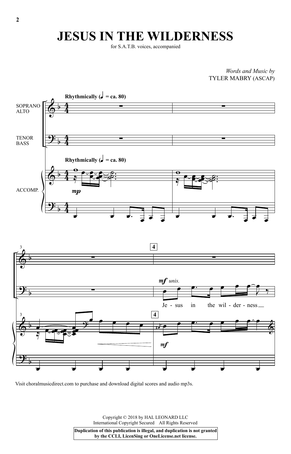 Jesus In the Wilderness (SATB Choir) von Tyler Mabry