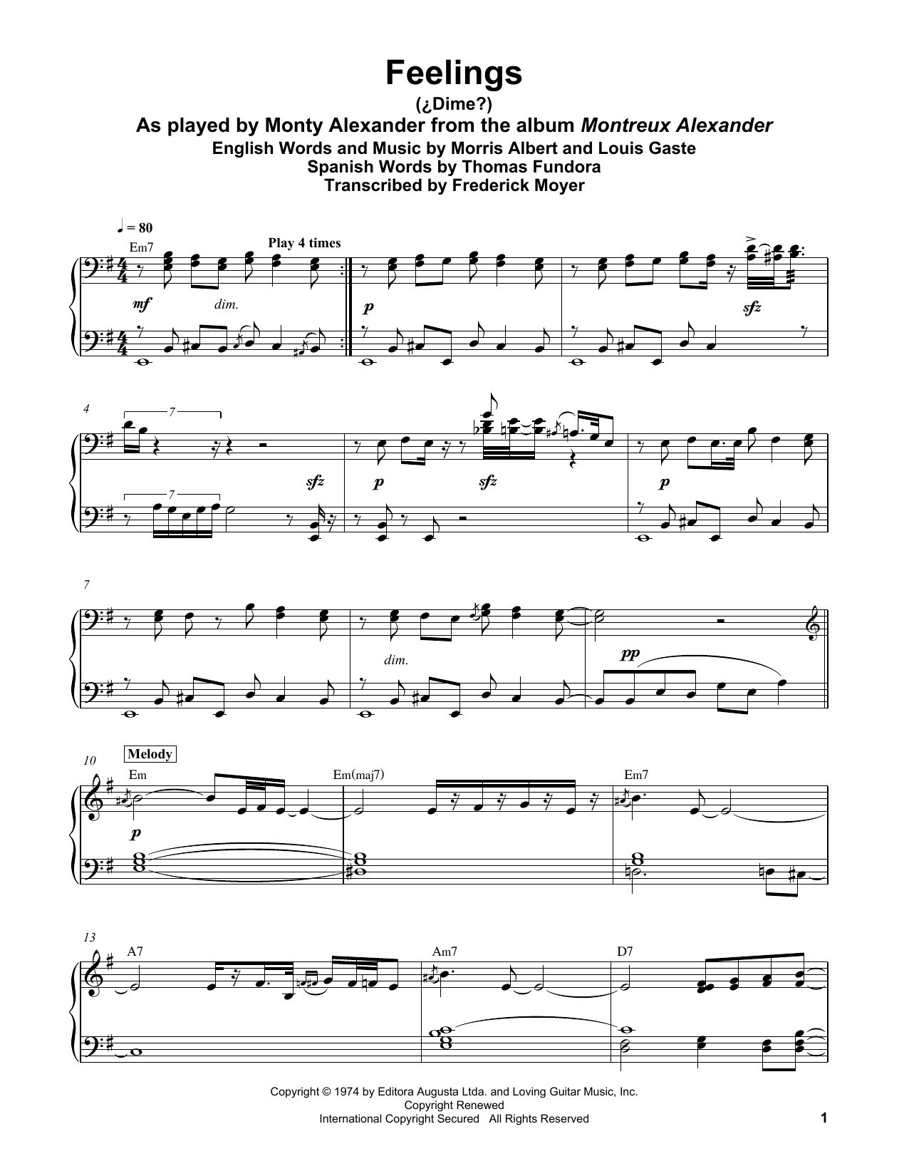 Feelings (Dime) (Piano Transcription) von Morris Albert