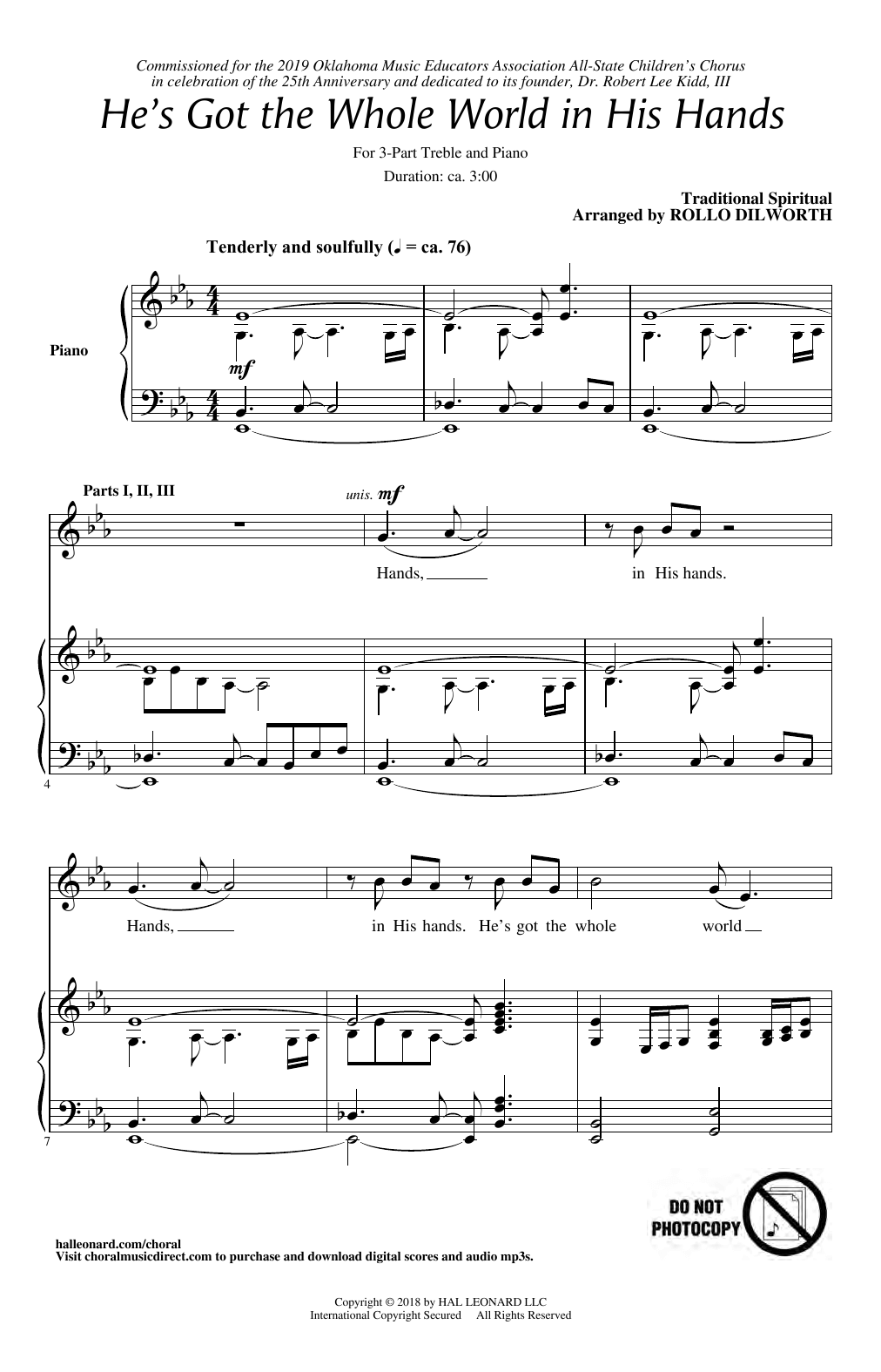 He's Got The Whole World In His Hands (arr. Rollo Dilworth) (3-Part Treble Choir) von Traditional Spiritual