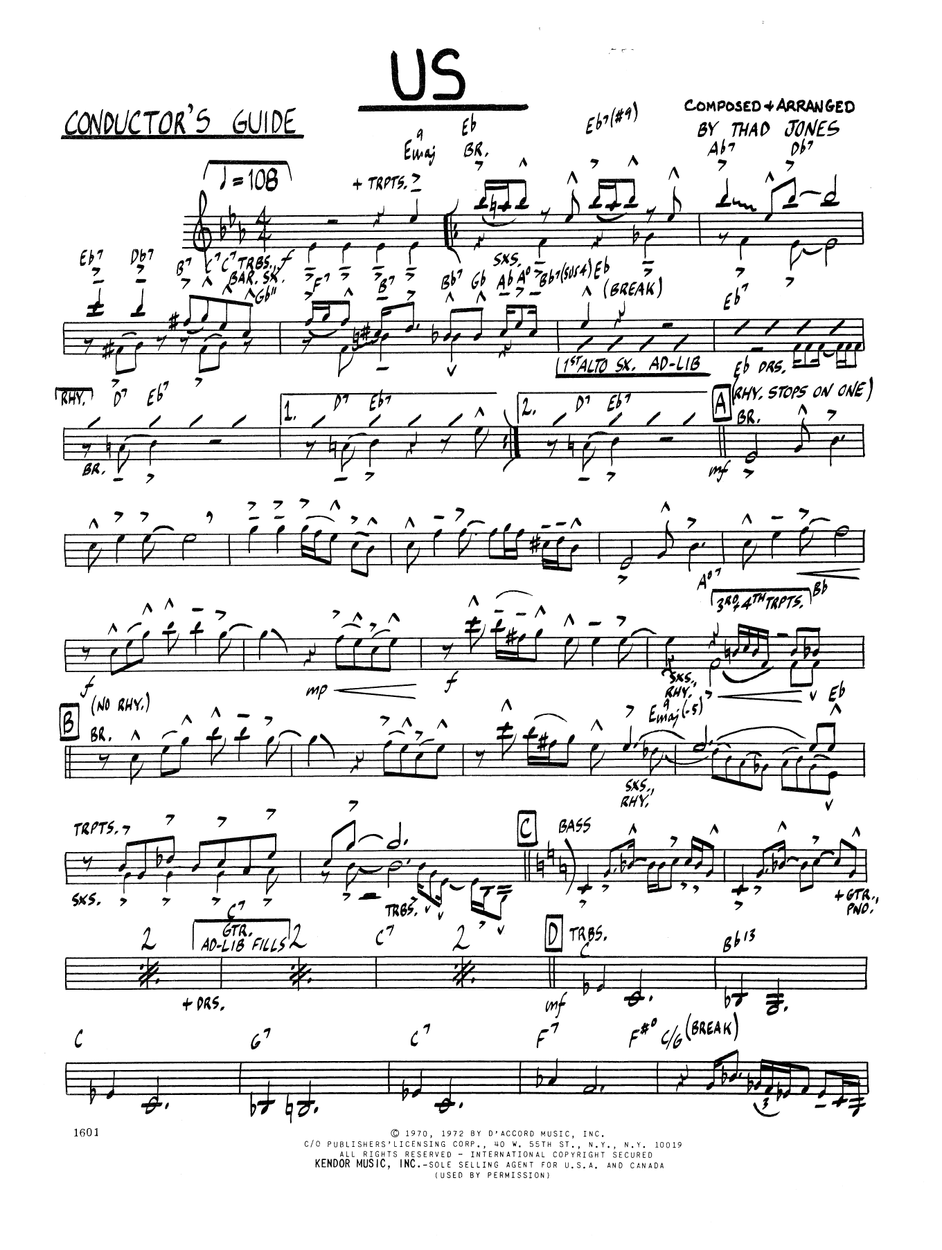 Us - Condensed Score (Jazz Ensemble) von Thad Jones