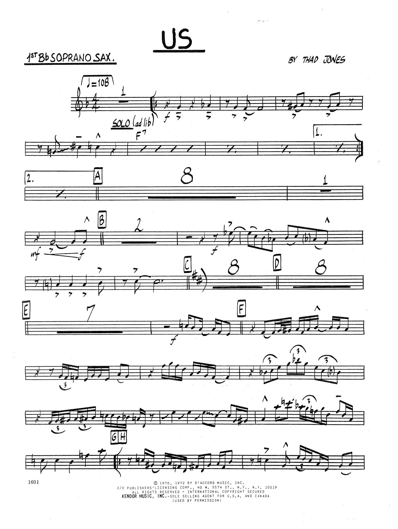 Us - Bb Soprano Sax (Jazz Ensemble) von Thad Jones
