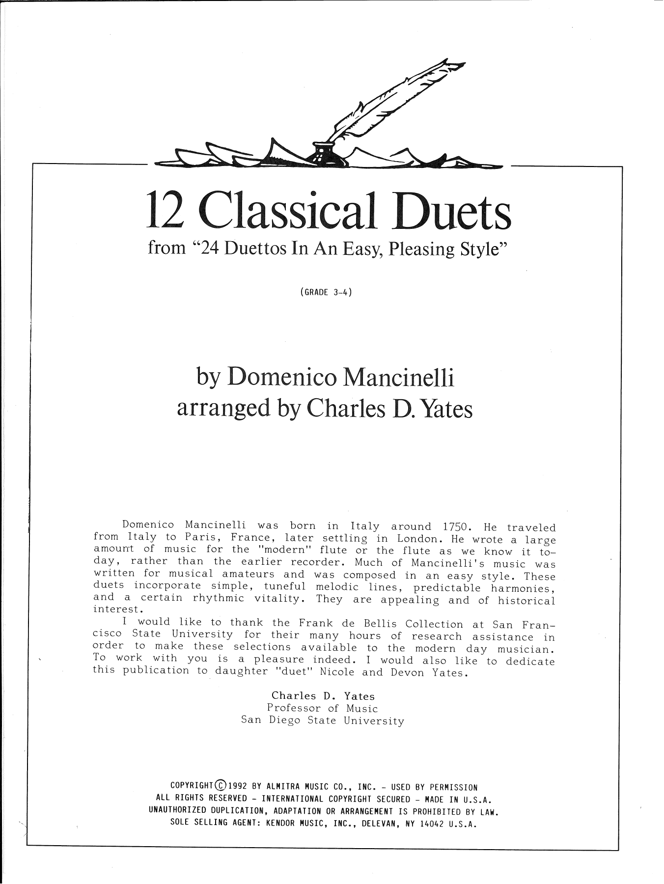 12 Classical Duets (from 24 Duettos In An Easy, Pleasing Style) (Woodwind Ensemble) von Charles Yates