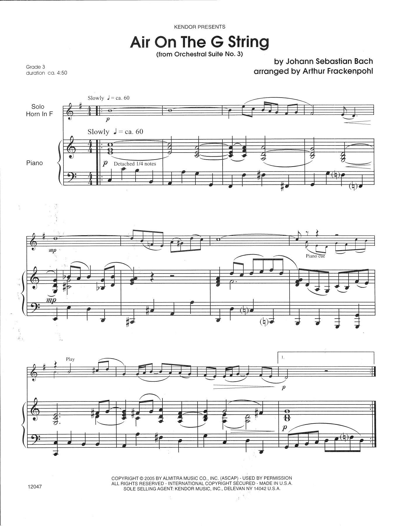 Air On The G String (from Orchestral Suite No. 3) (arr. Arthur Frackenpohl) - Piano Accompaniment (Brass Solo) von Johann Sebastian Bach