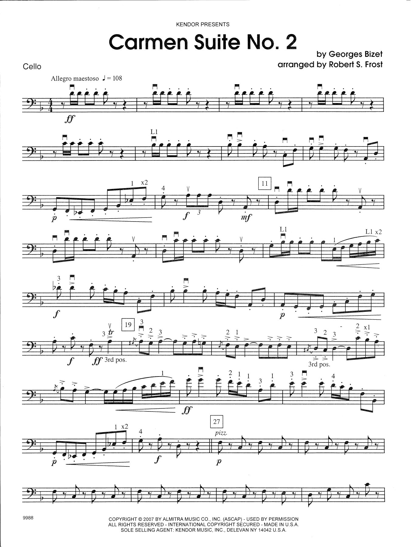Carmen Suite No. 2 (Chanson Du Toreador, La Garde Montante) - Cello (Orchestra) von Georges Bizet