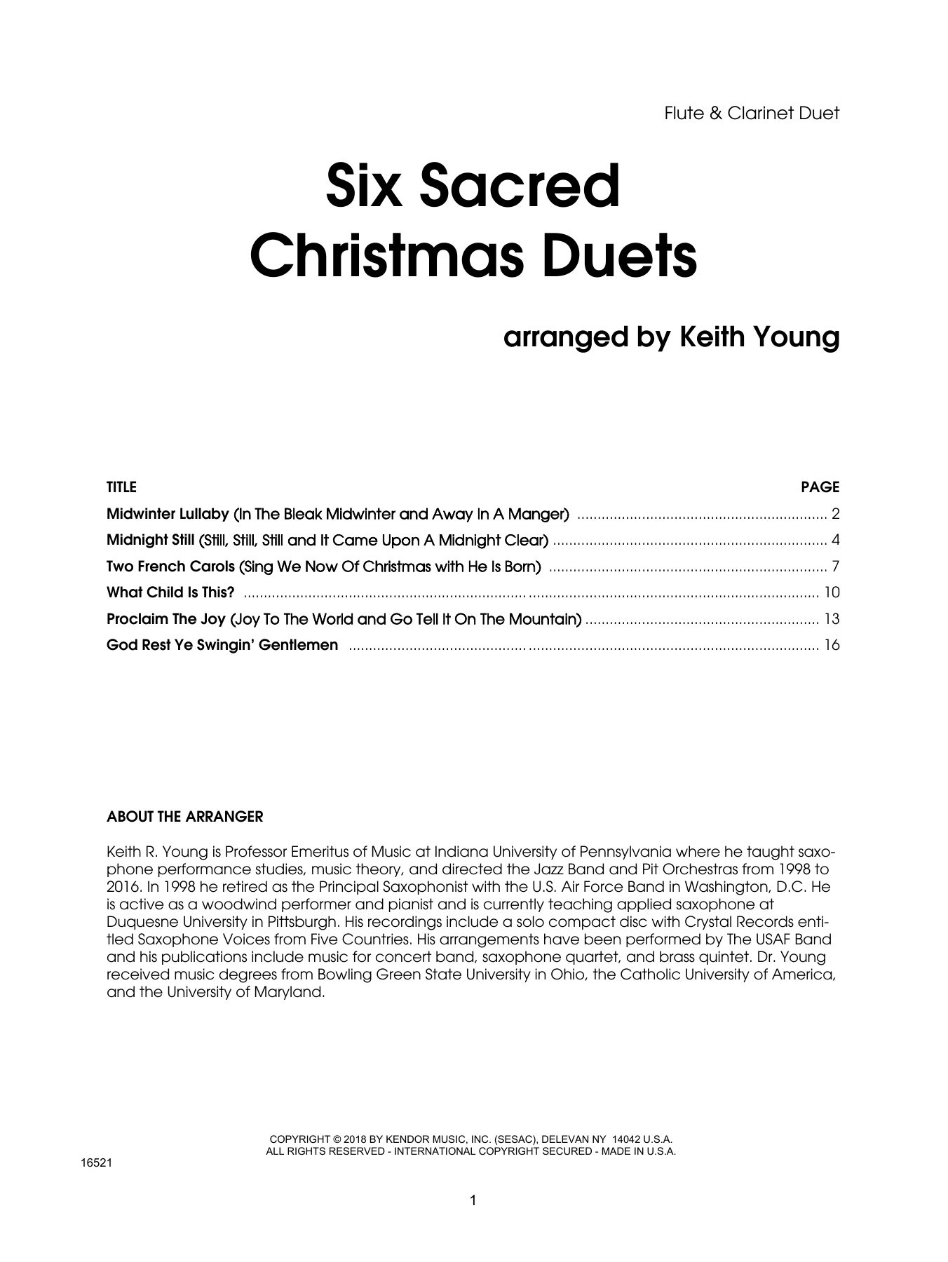 Six Sacred Christmas Duets - Clarinet/Flute (Woodwind Ensemble) von Keith Young