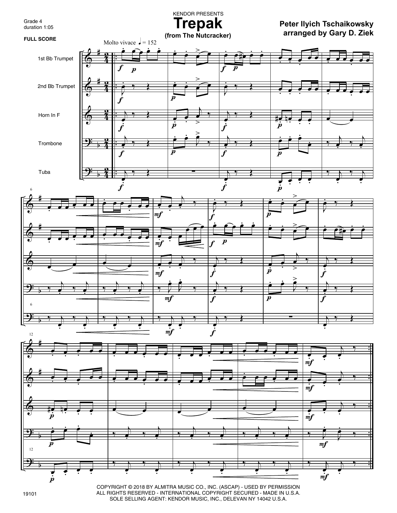 Trepak (from The Nutcracker) - Full Score (Brass Ensemble) von Gary Ziek