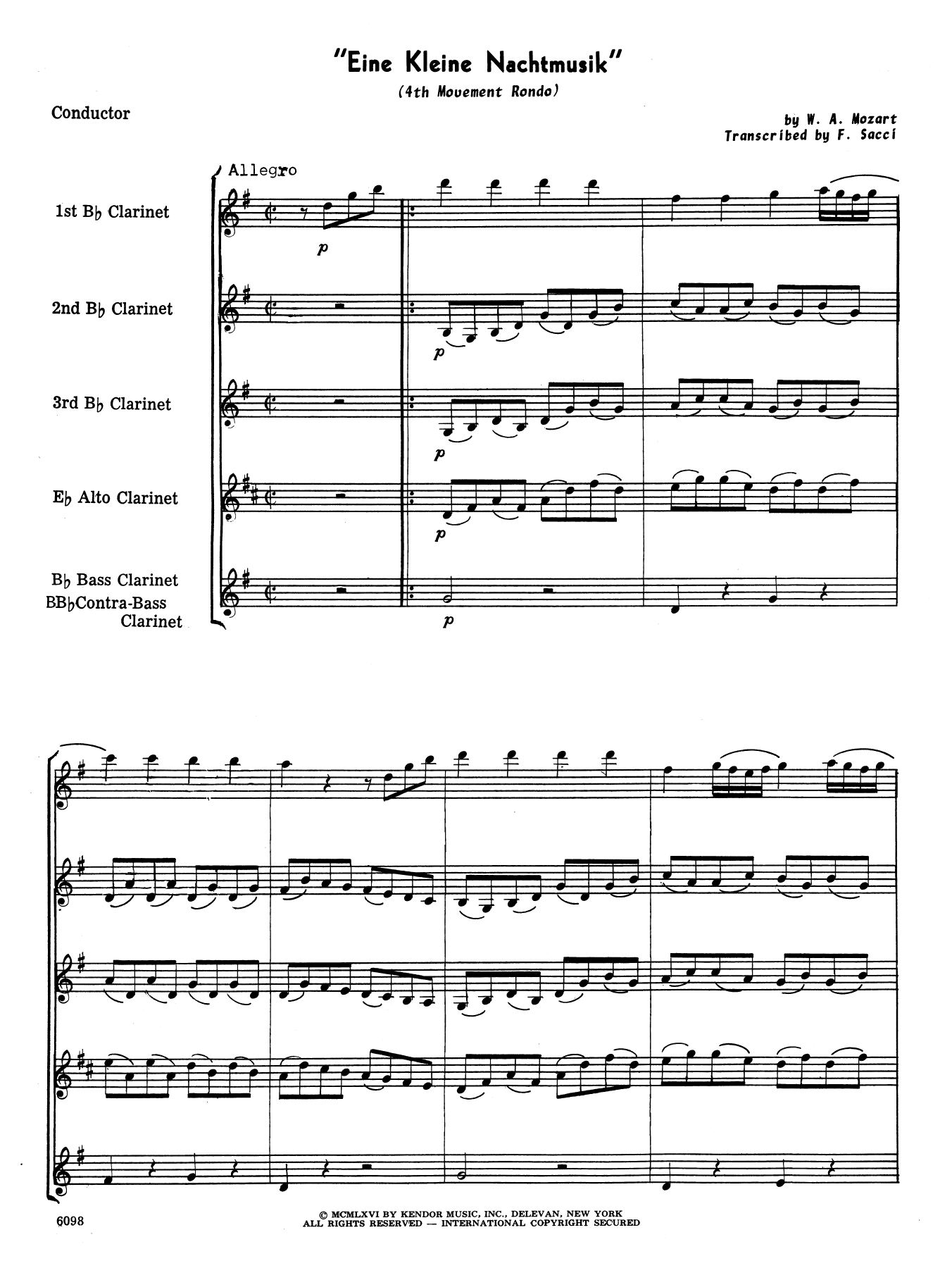 Eine Kleine Nachtmusik/Rondo (Mvt. 4) (arr. Frank Sacci) - Full Score (Woodwind Ensemble) von Wolfgang Mozart