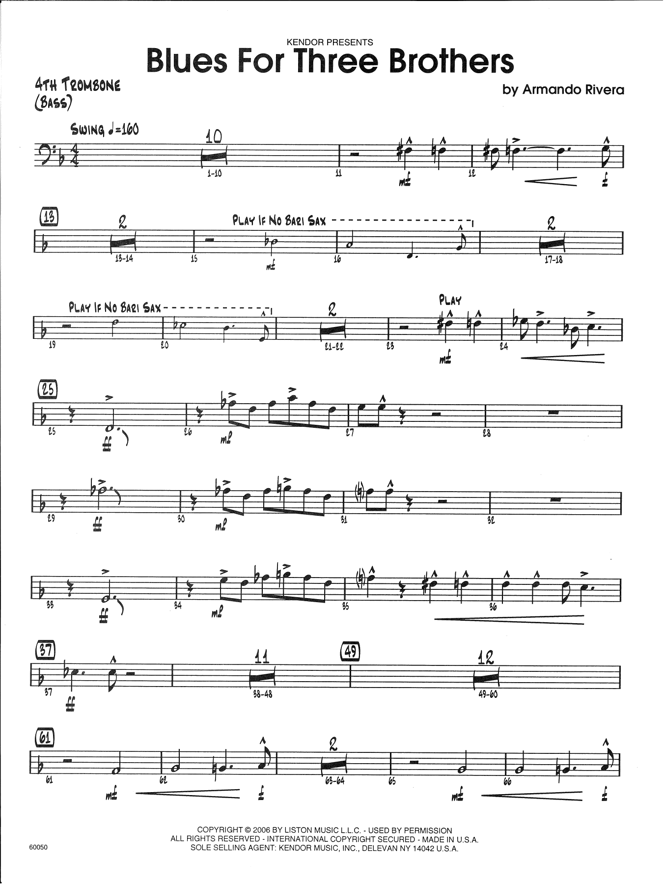 Blues For Three Brothers - 4th Trombone (Jazz Ensemble) von Armando Rivera