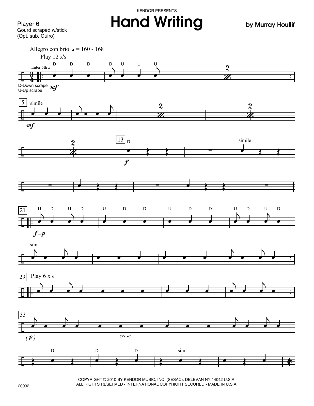 Hand Writing - Percussion 6 (Percussion Ensemble) von Murray Houllif