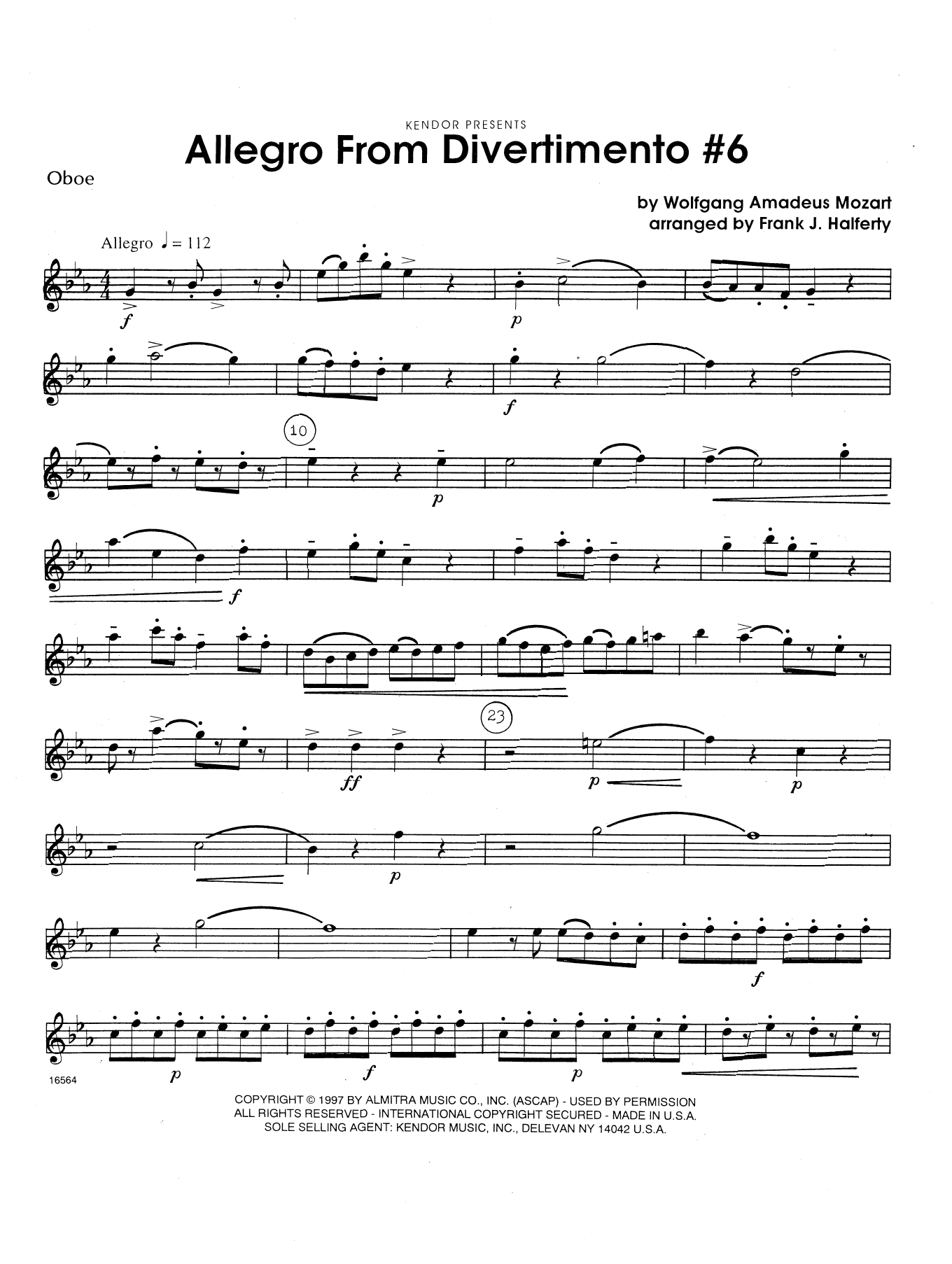 Allegro From Divertimento #6 (arr. Frank Halferty) - Oboe (Woodwind Ensemble) von Wolfgang Mozart