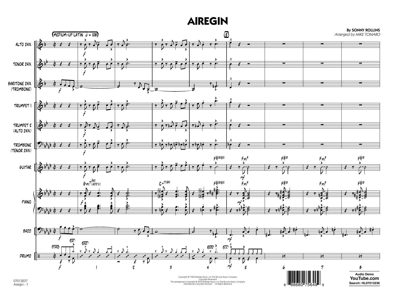 Airegin (arr. Mike Tomaro) - Full Score (Jazz Ensemble) von John Coltrane