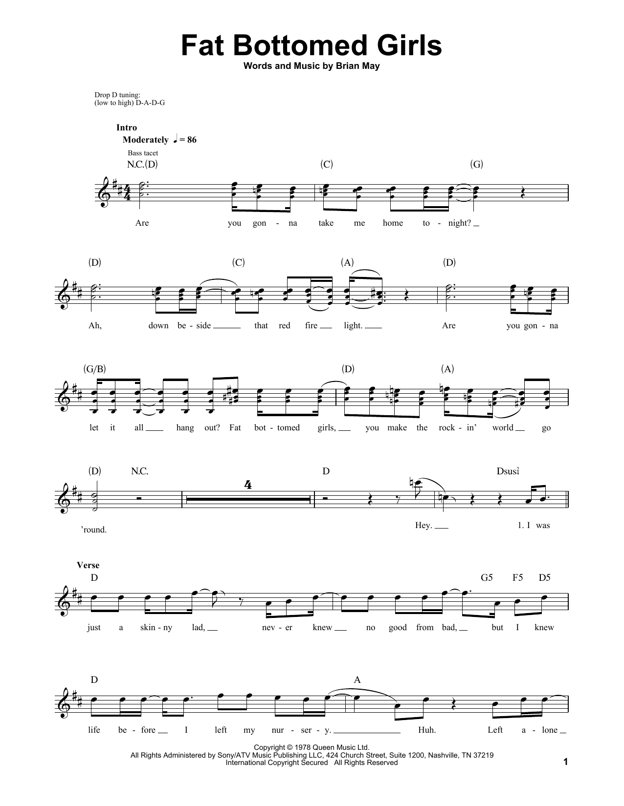 Fat Bottomed Girls (Bass Guitar Tab) von Queen