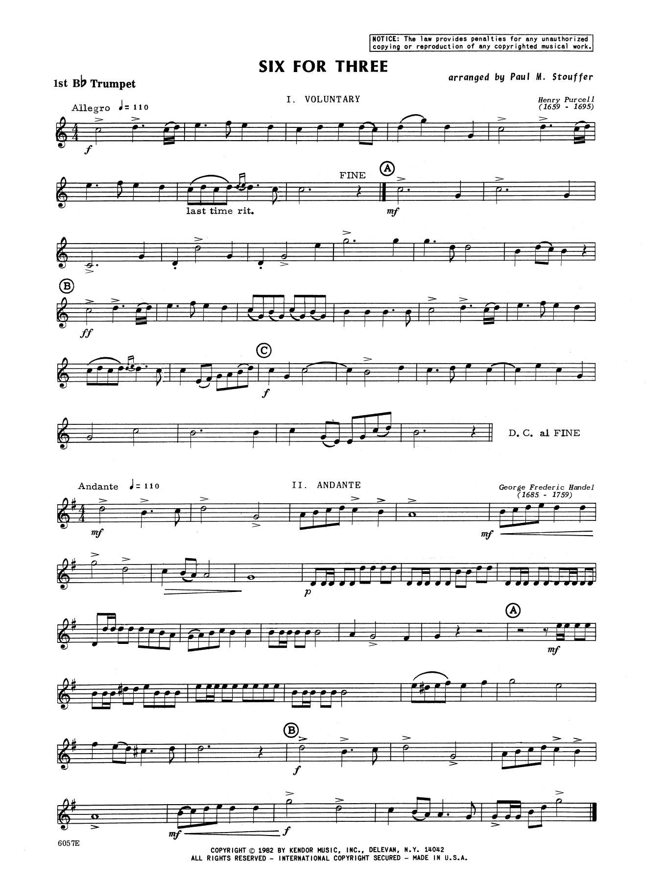 Six For Three - 1st Bb Trumpet (Brass Ensemble) von Paul Stouffer