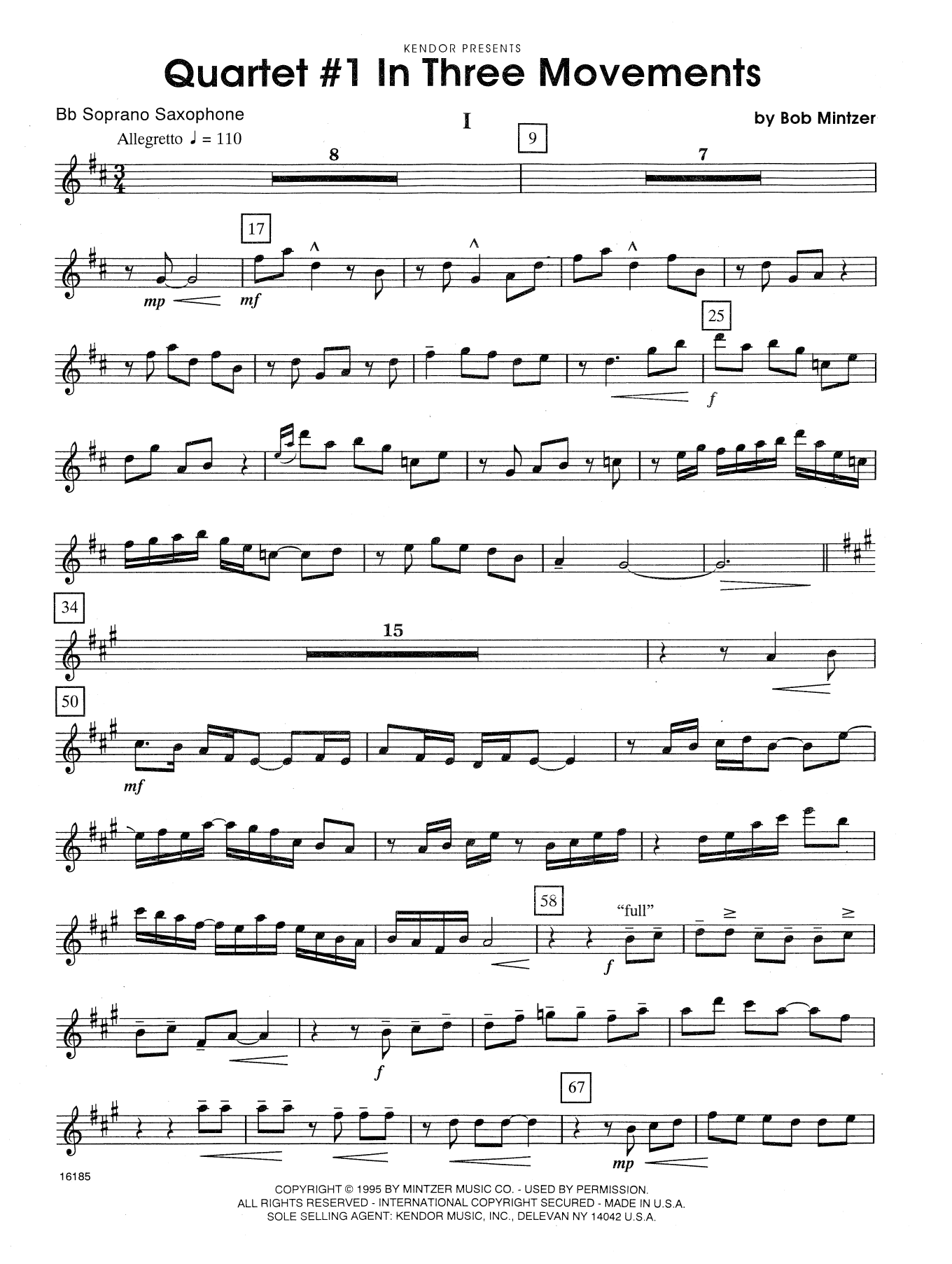 Quartet #1 In Three Movements - Bb Soprano Sax (Woodwind Ensemble) von Bob Mintzer