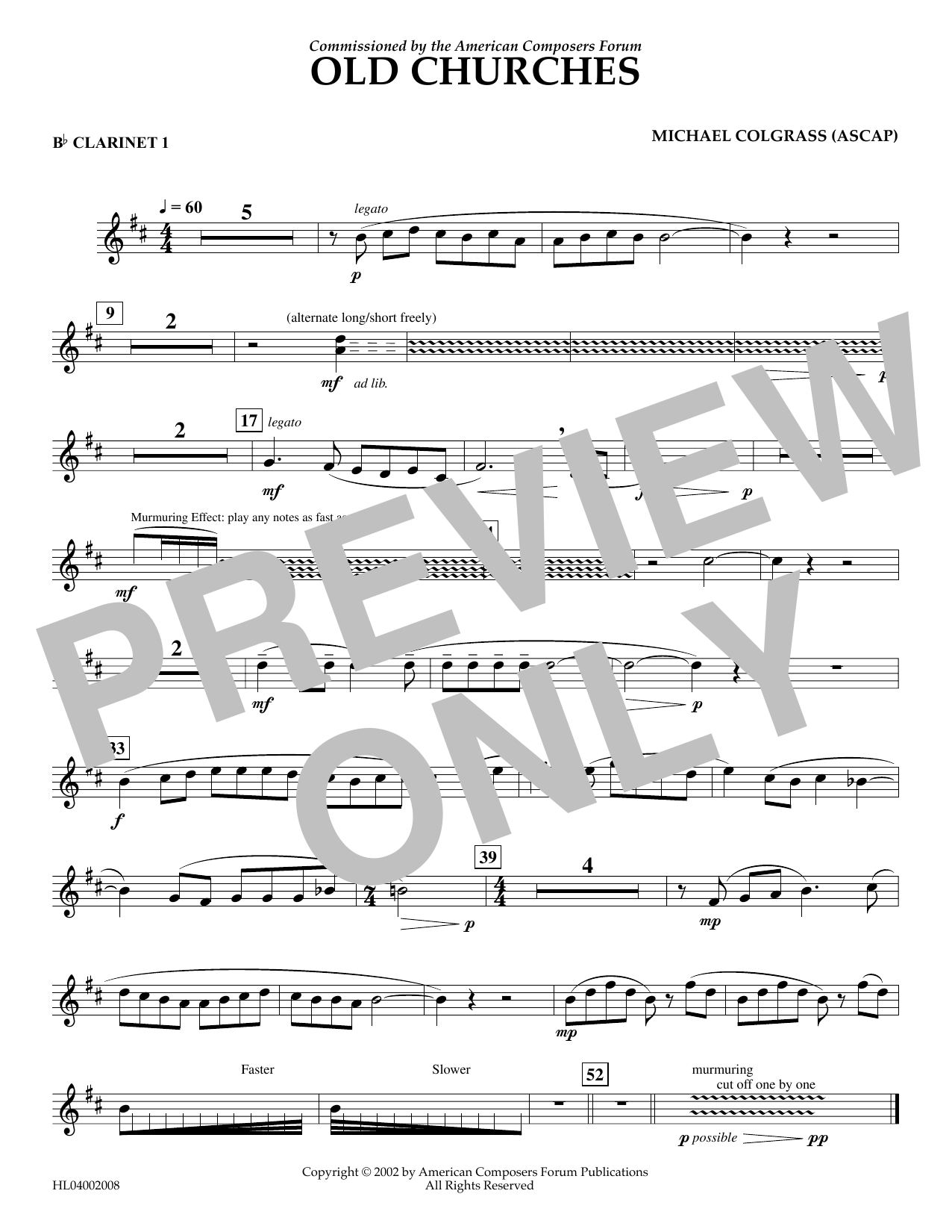 Old Churches - Bb Clarinet 1 (Concert Band) von Michael Colgrass