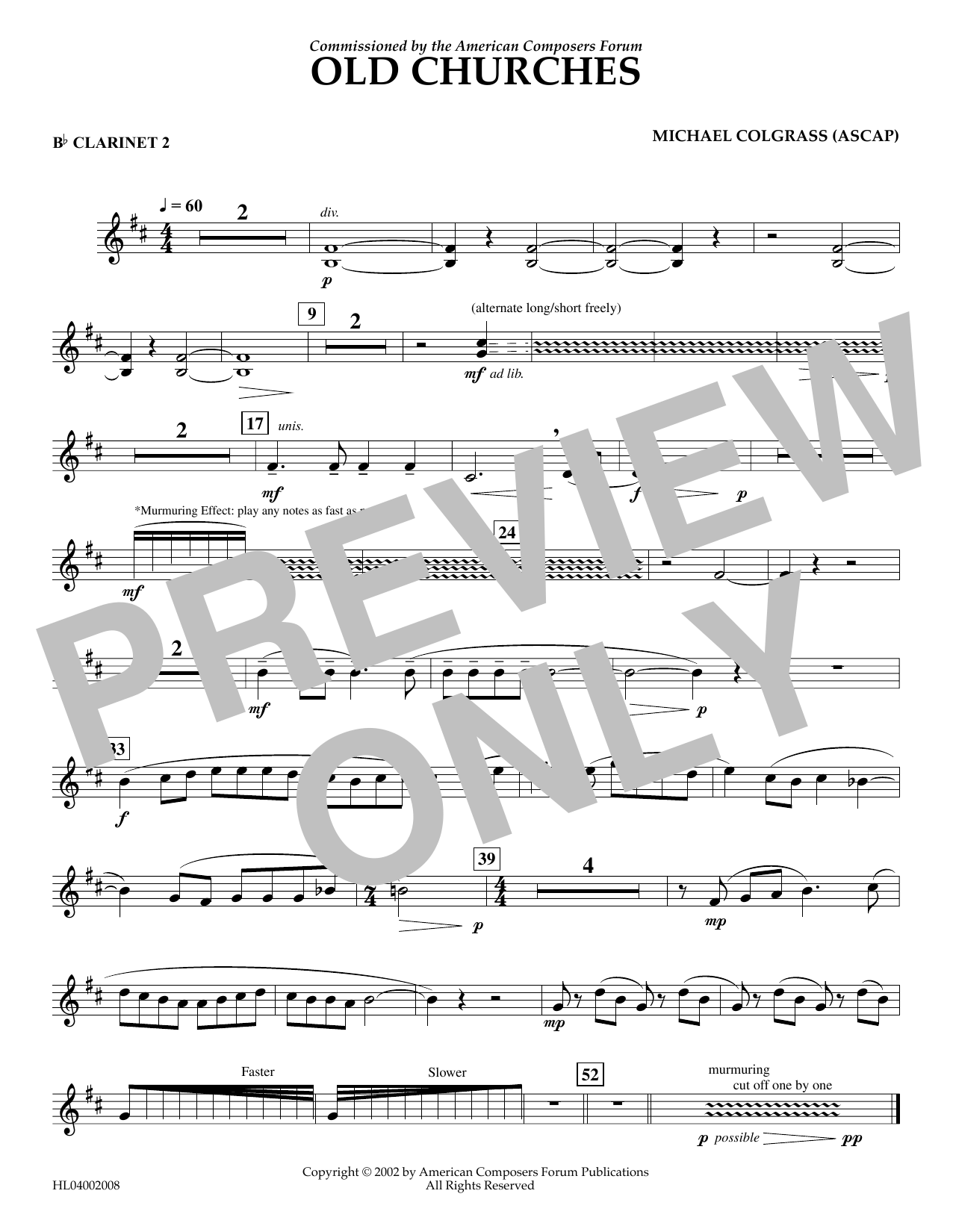 Old Churches - Bb Clarinet 2 (Concert Band) von Michael Colgrass