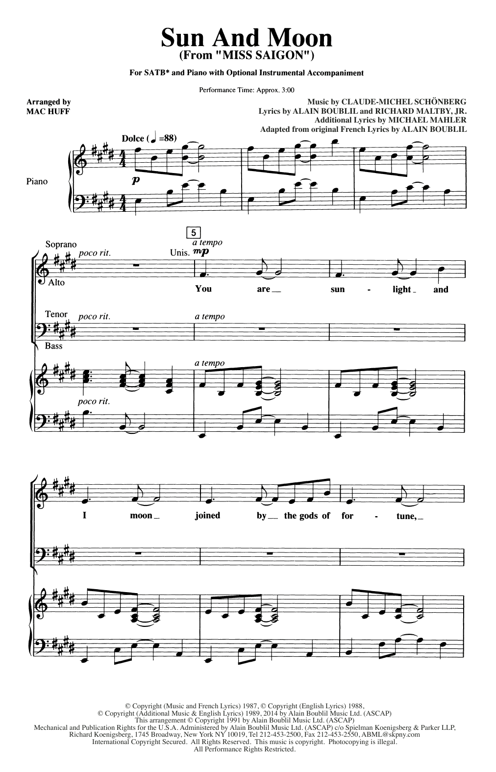 Sun And Moon (from Miss Saigon) (arr. Mac Huff) (SATB Choir) von Claude-Michel Schnberg