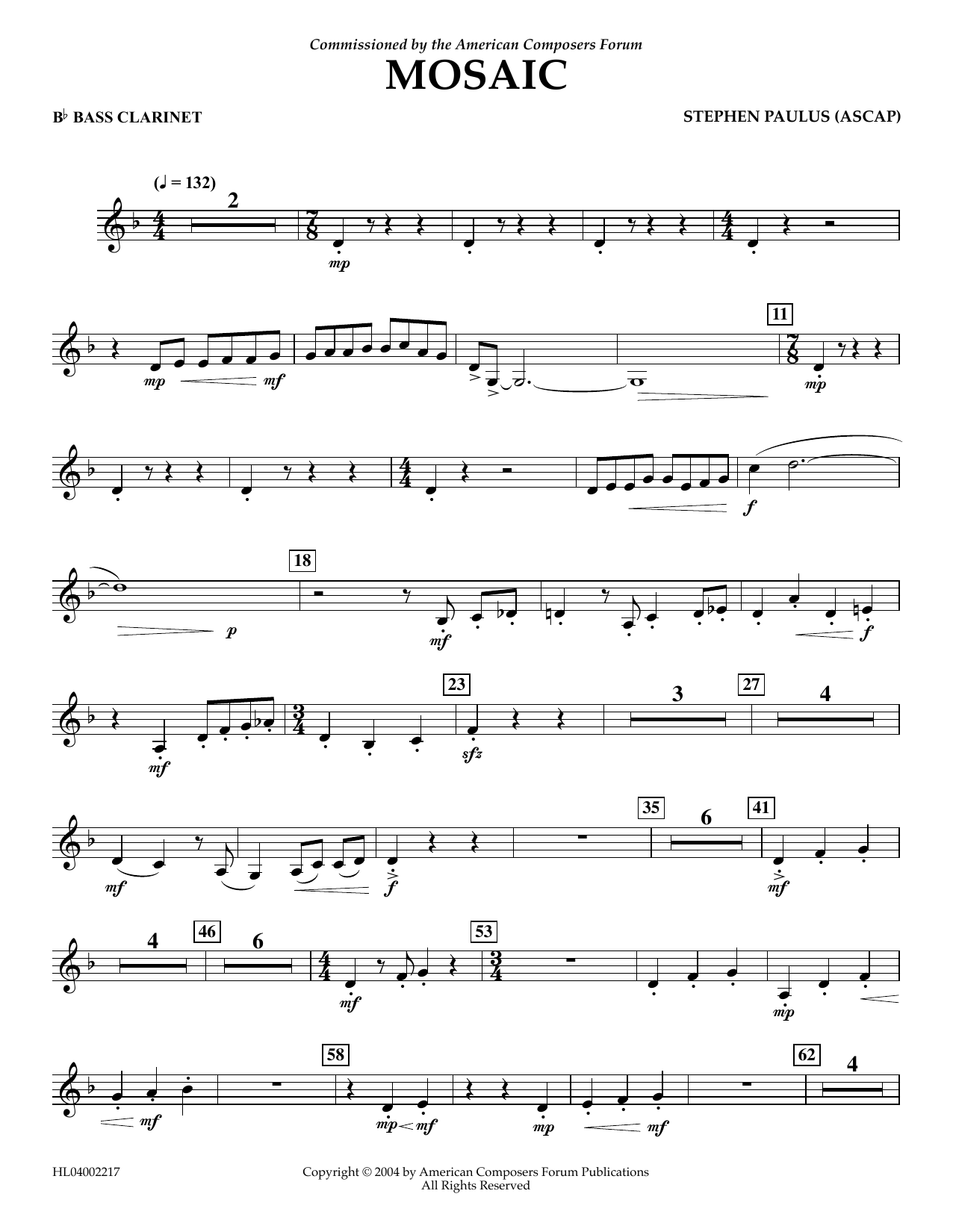Mosaic - Bb Bass Clarinet (Concert Band) von Stephen Paulus