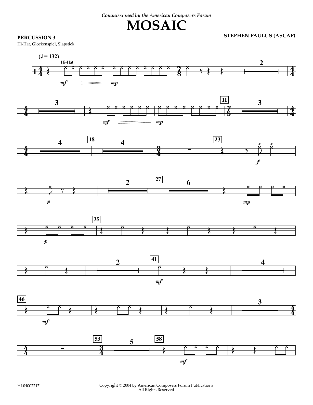 Mosaic - Percussion 3 (Concert Band) von Stephen Paulus