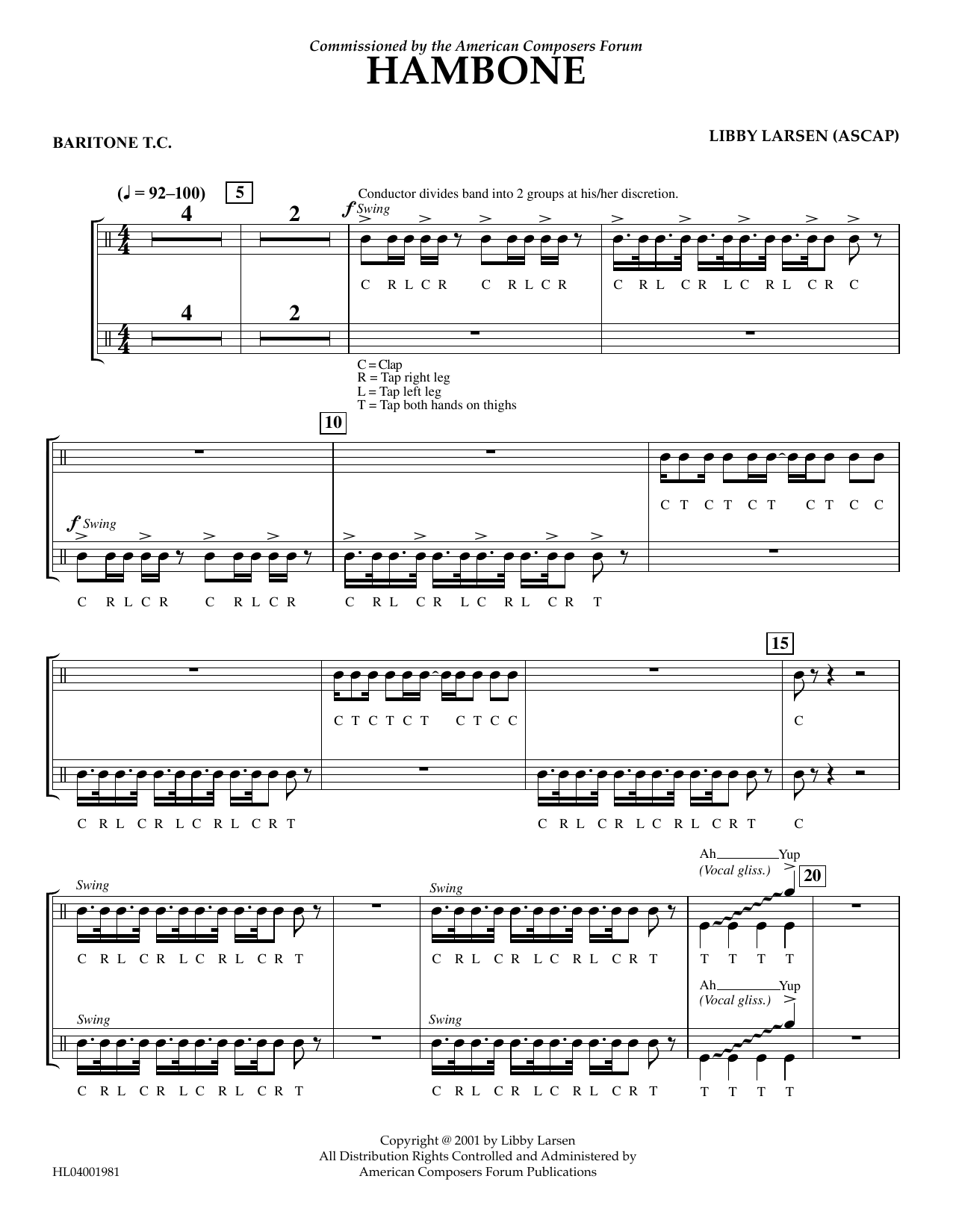 Hambone - Euphonium in Treble Clef (Concert Band) von Libby Larsen