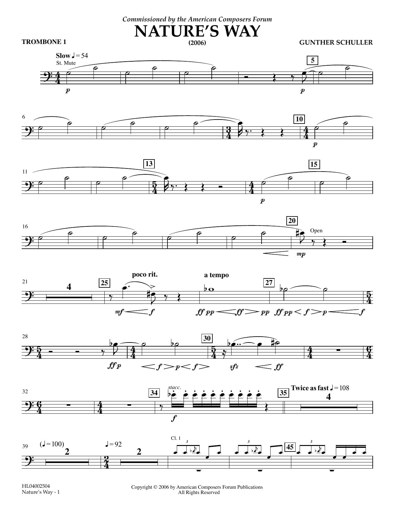 Nature's Way - Trombone 1 (Concert Band) von Gunther Schuller