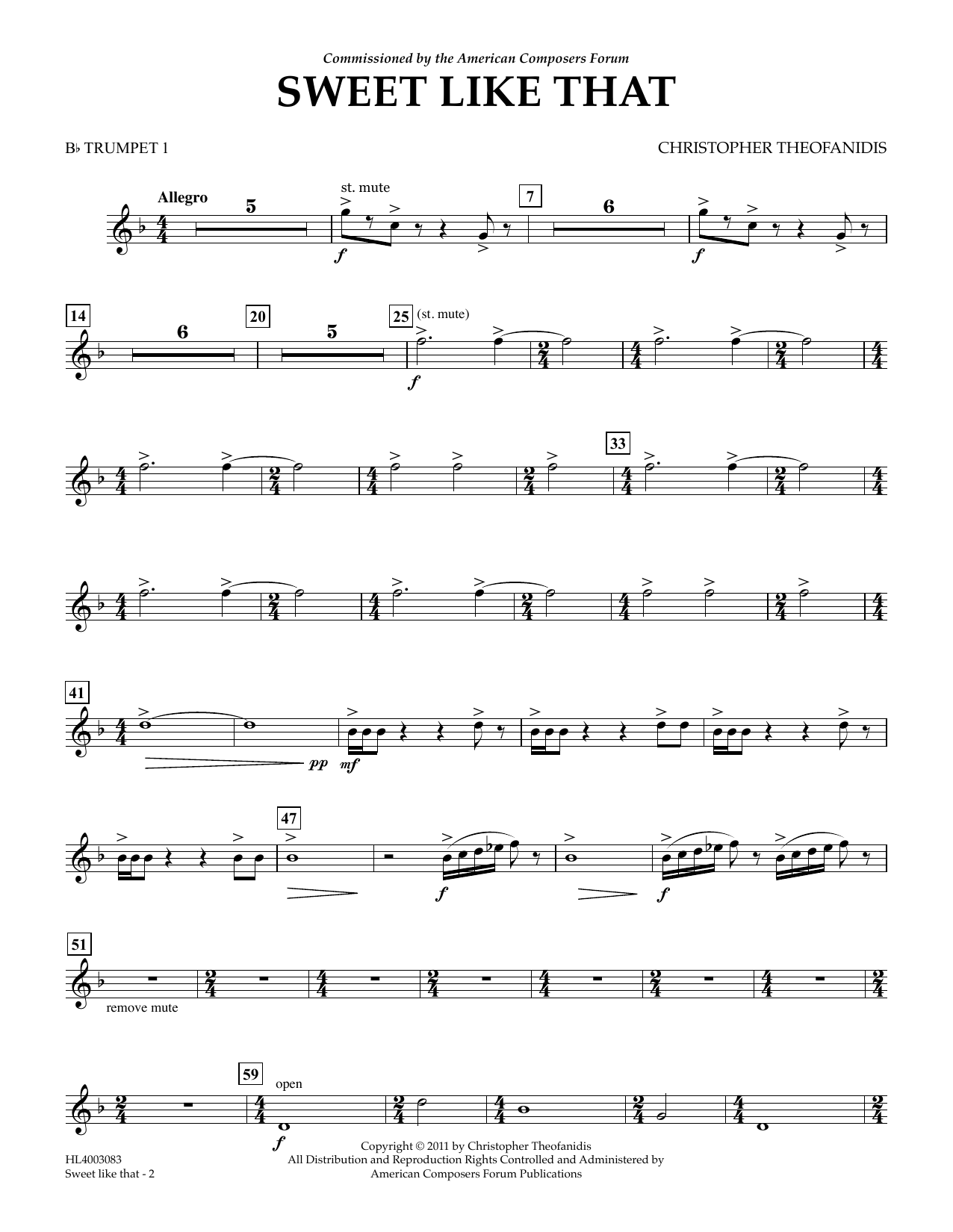 Sweet like that - Bb Trumpet 1 (Concert Band) von Christopher Theofanidis