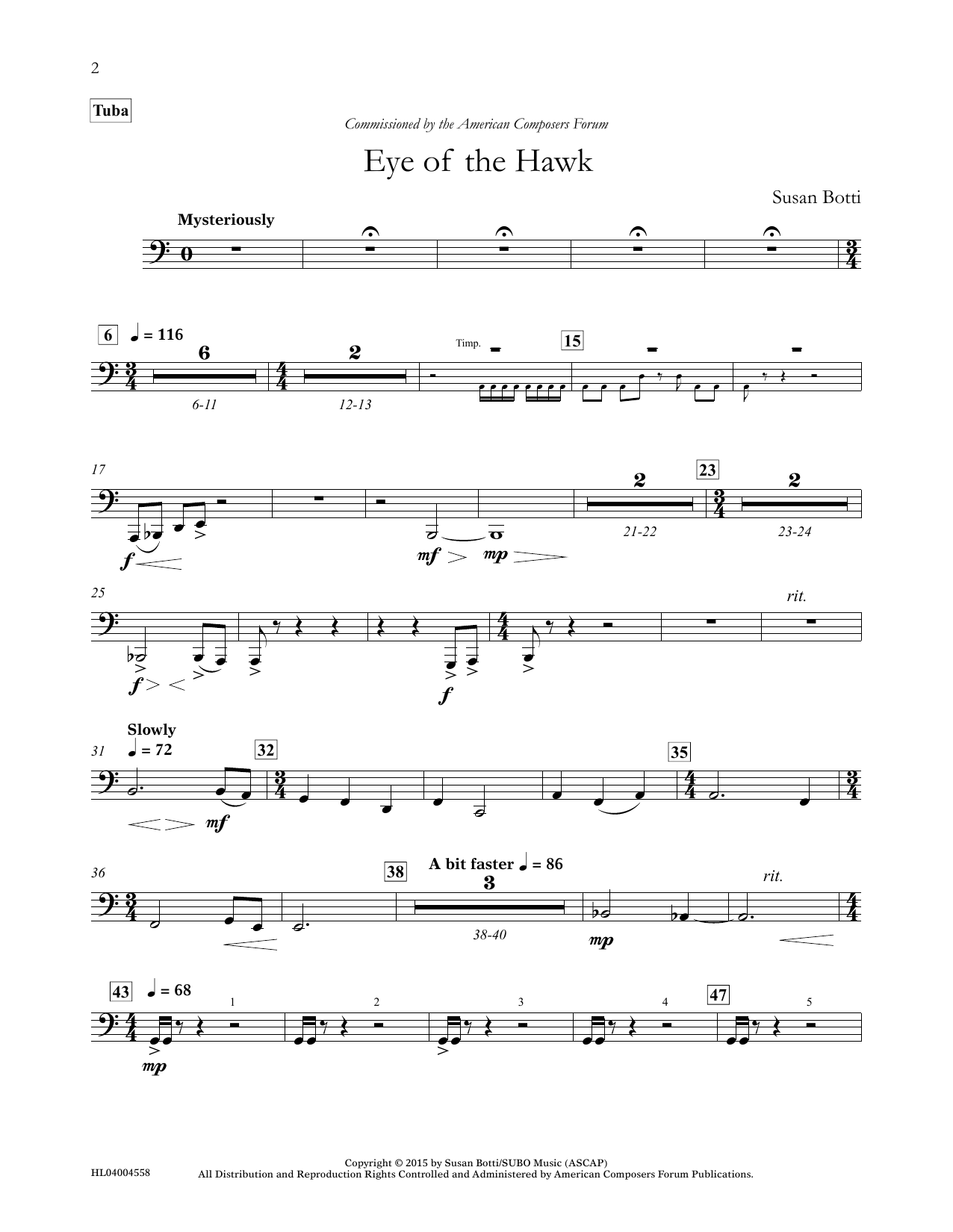 Eye of the Hawk - Tuba (Concert Band) von Susan Botti