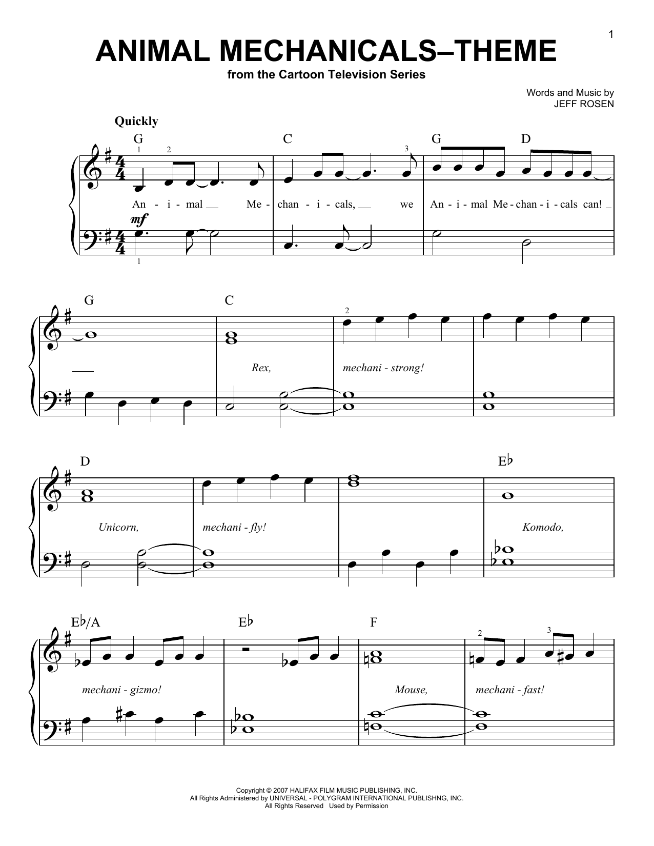 Animal Mechanicals - Theme (Easy Piano) von Jeff Rosen