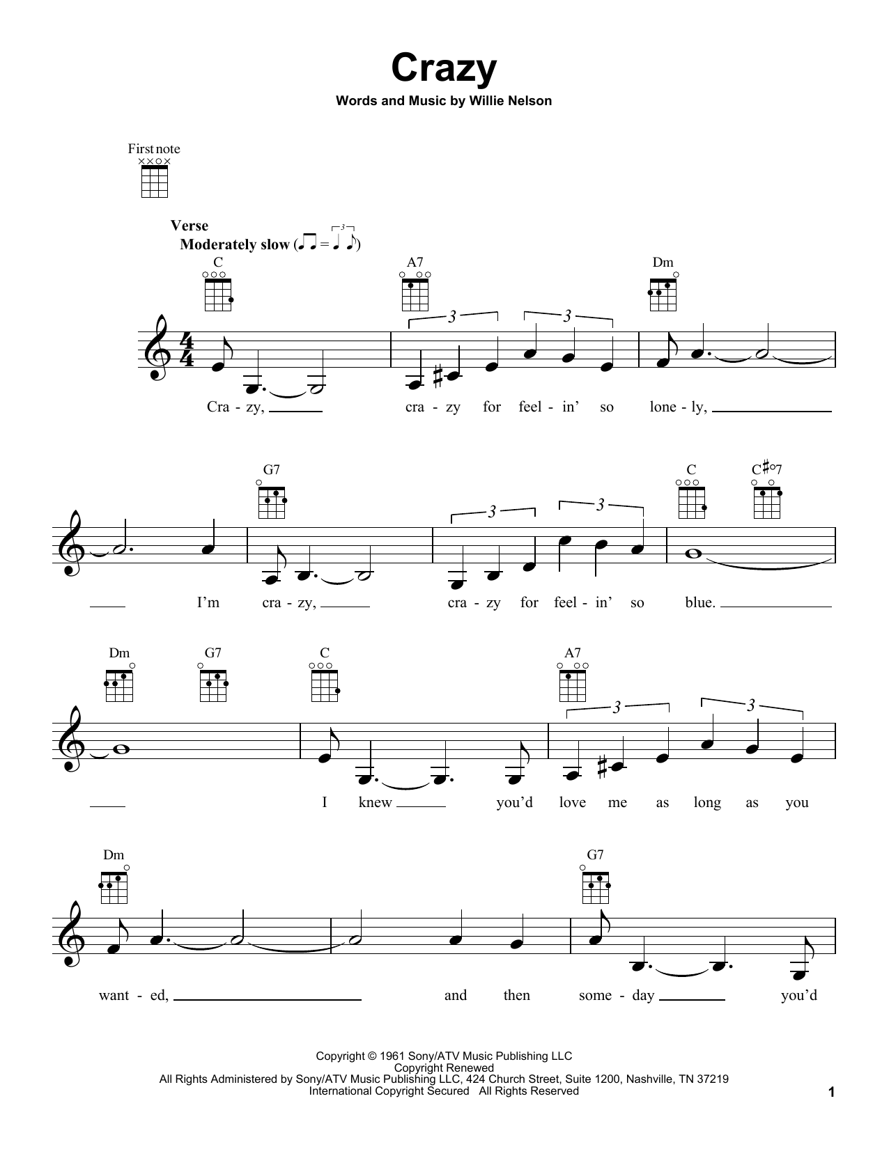 Crazy (Ukulele) von Patsy Cline