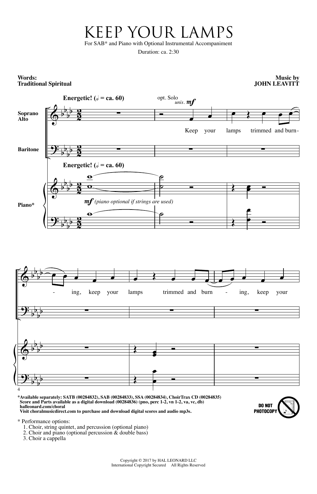 Keep Your Lamps Trimmed And Burning (SAB Choir) von John Leavitt