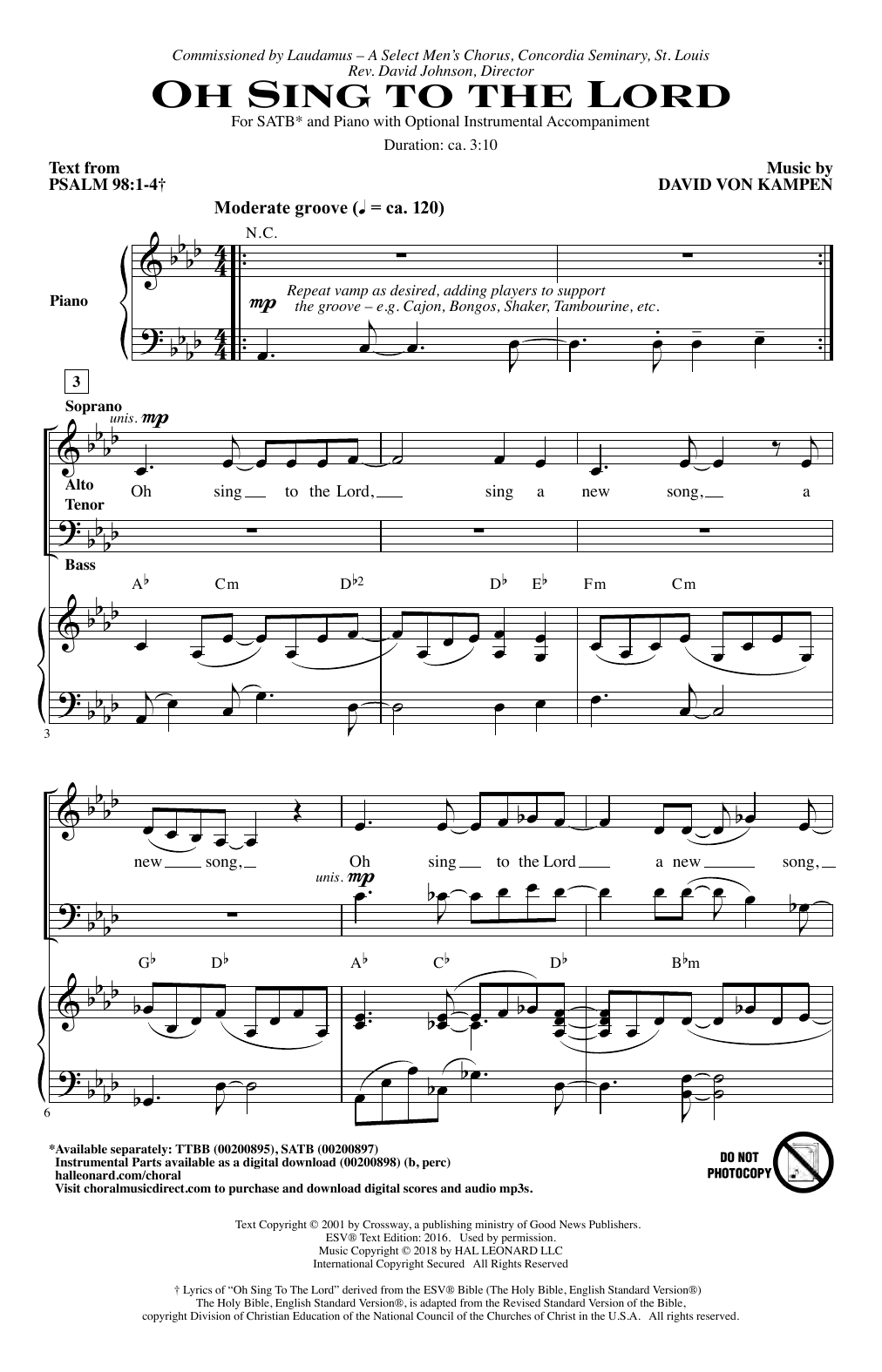 Oh Sing To The Lord (SATB Choir) von David Von Kampen